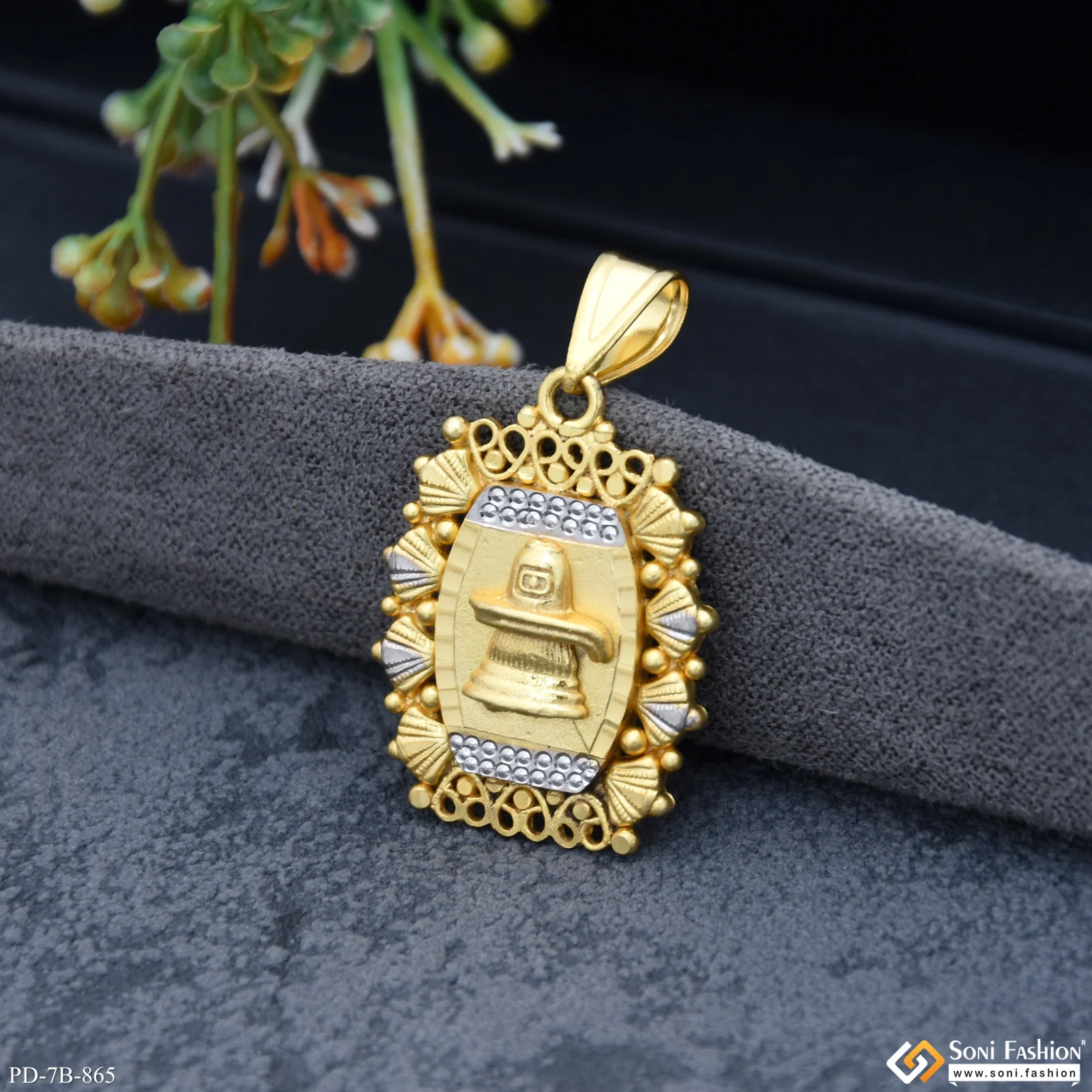 Shivling Delicate Design Gold Plated Pendant for Men - Style B865 - Image 2