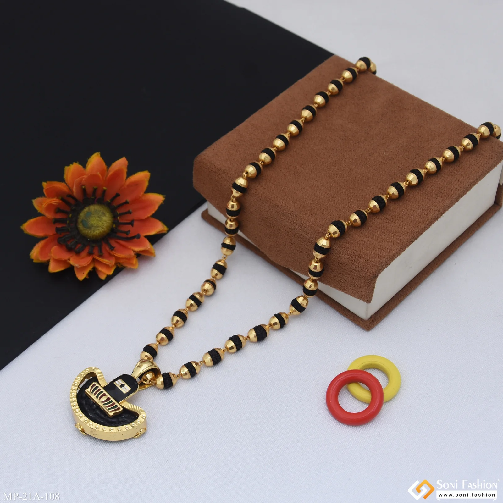 Shivling Gold Plated Pendant with Rudraksha Mala for Men - Style A108 - Image 3