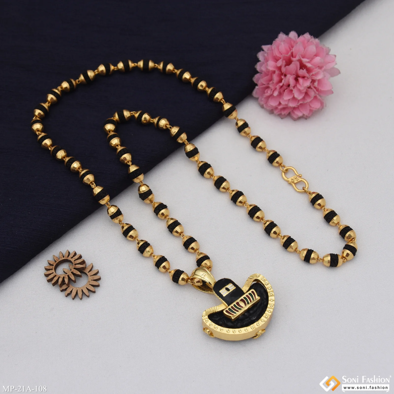 Shivling Gold Plated Pendant with Rudraksha Mala for Men - Style A108 - Image 5