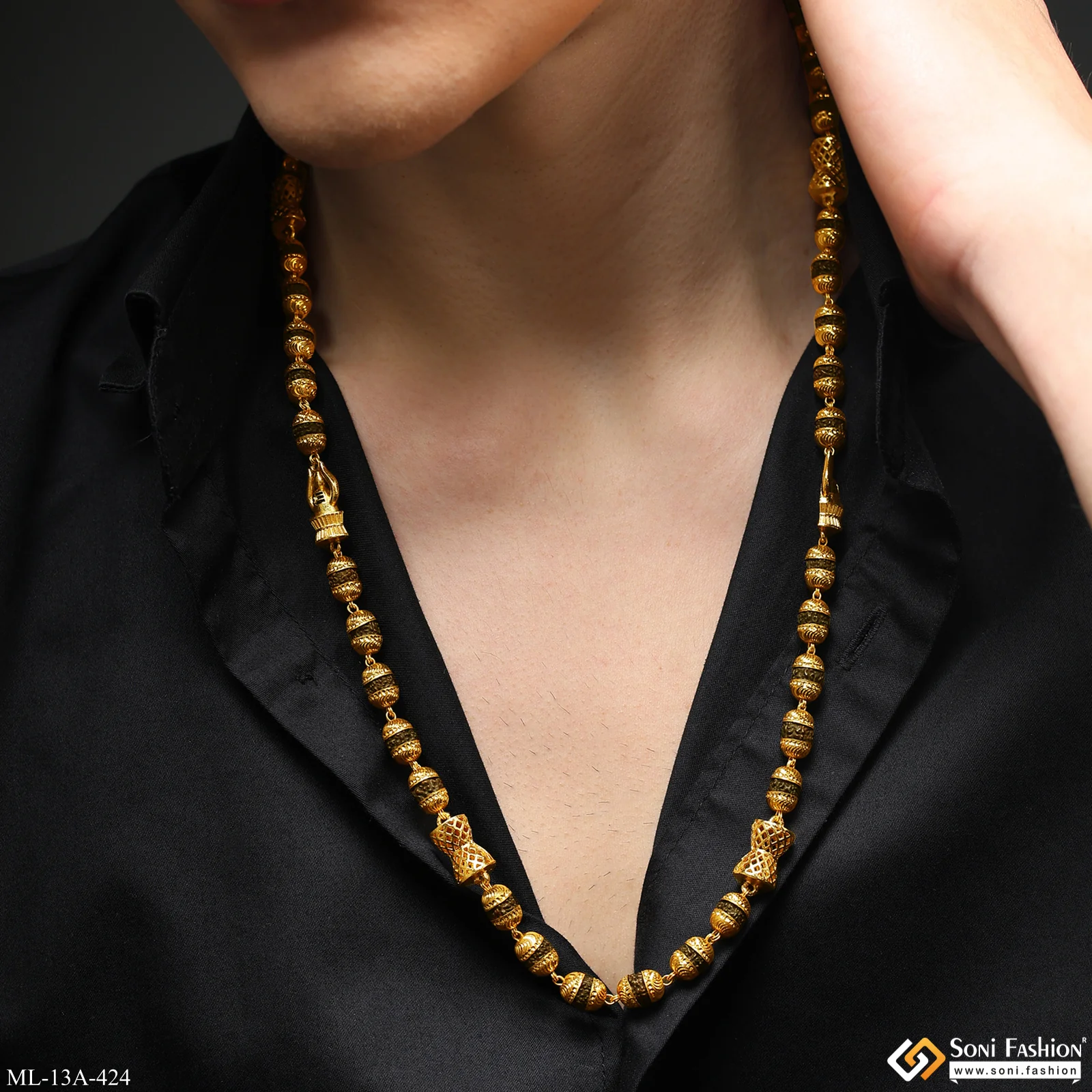 Shivling Trending Design Gold Plated Rudraksha Mala for Men - Style A424 - Image 3