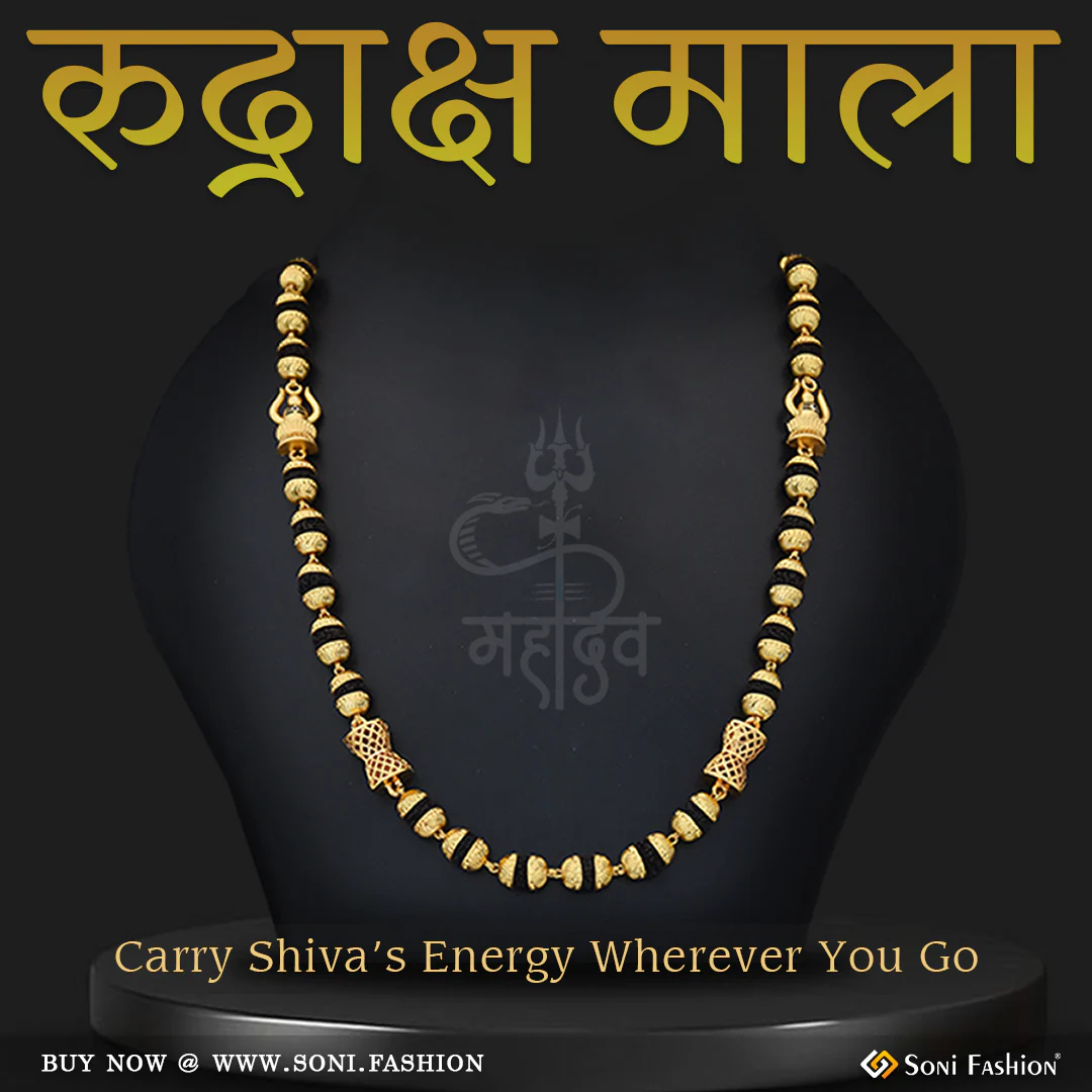 Shivling Trending Design Gold Plated Rudraksha Mala for Men - Style A424 - Image 5