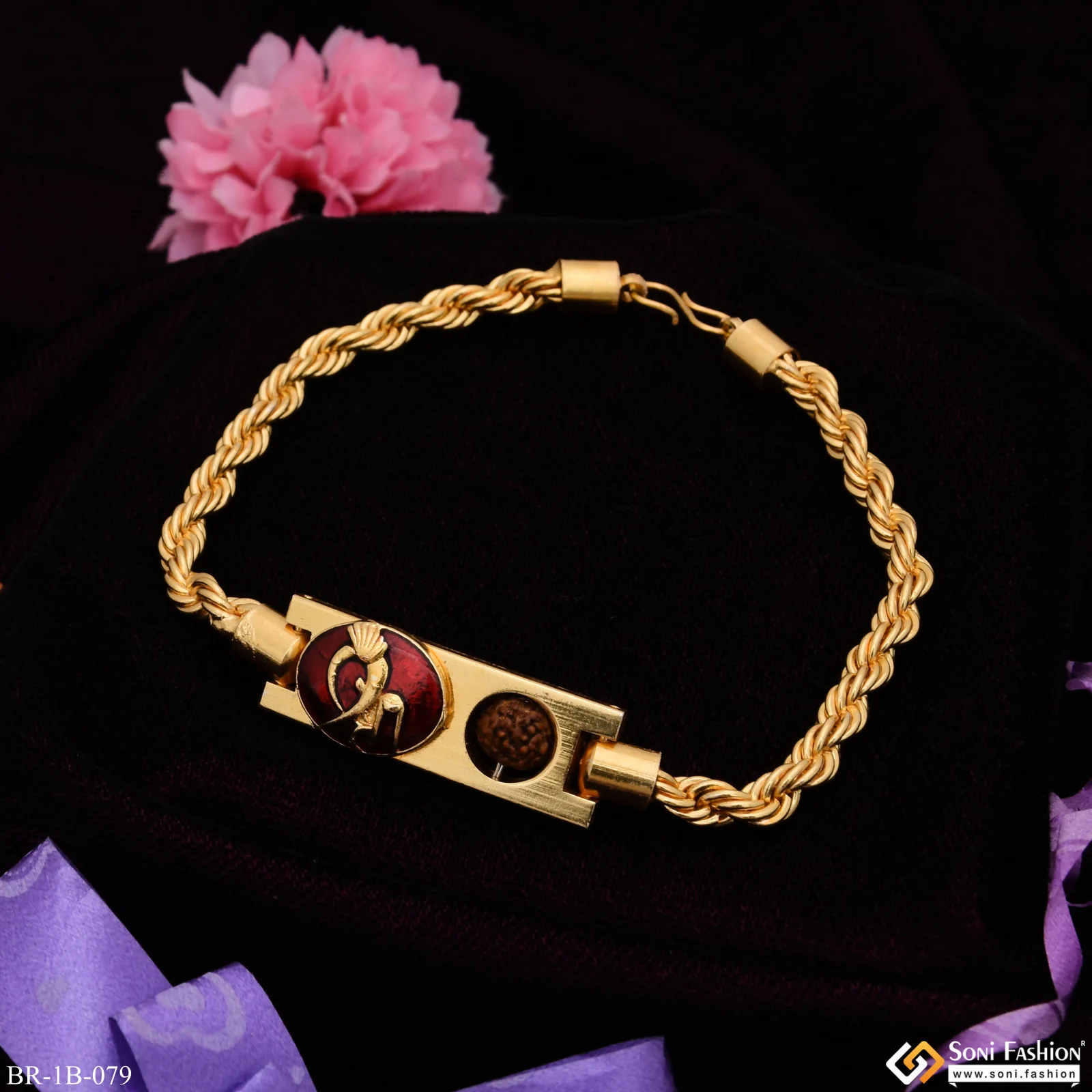 Shree with Bead High-Quality Gold Plated Rakhi Bracelet for Men - Style B079 - Image 5