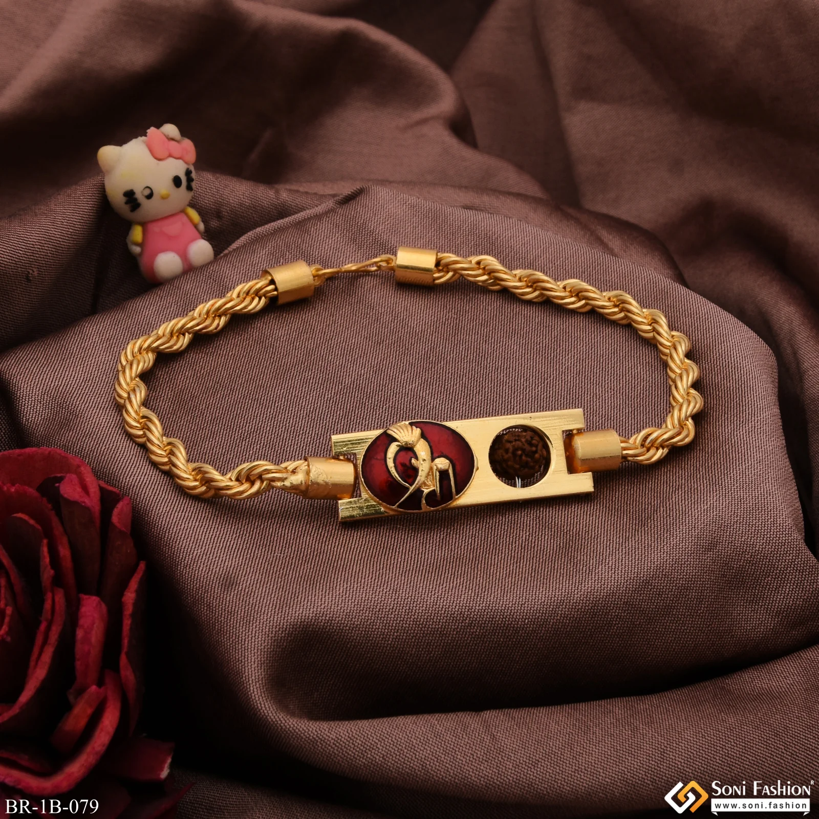 Shree with Bead High-Quality Gold Plated Rakhi Bracelet for Men - Style B079 - Image 7