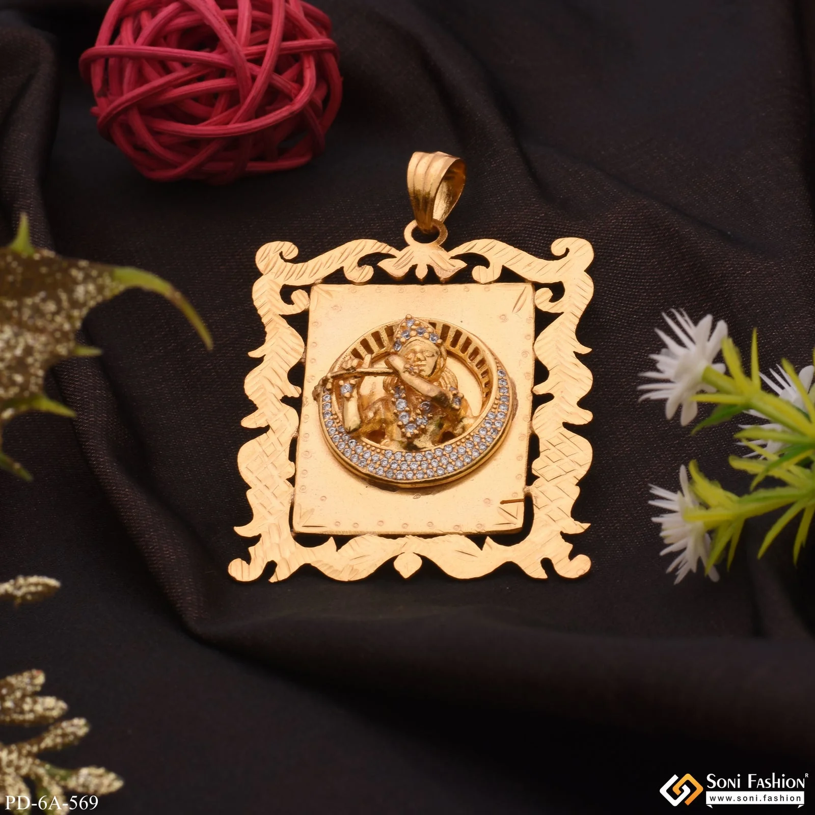 Shree Krishna Embossed Pendant With Diamond - Style A569 - Image 3