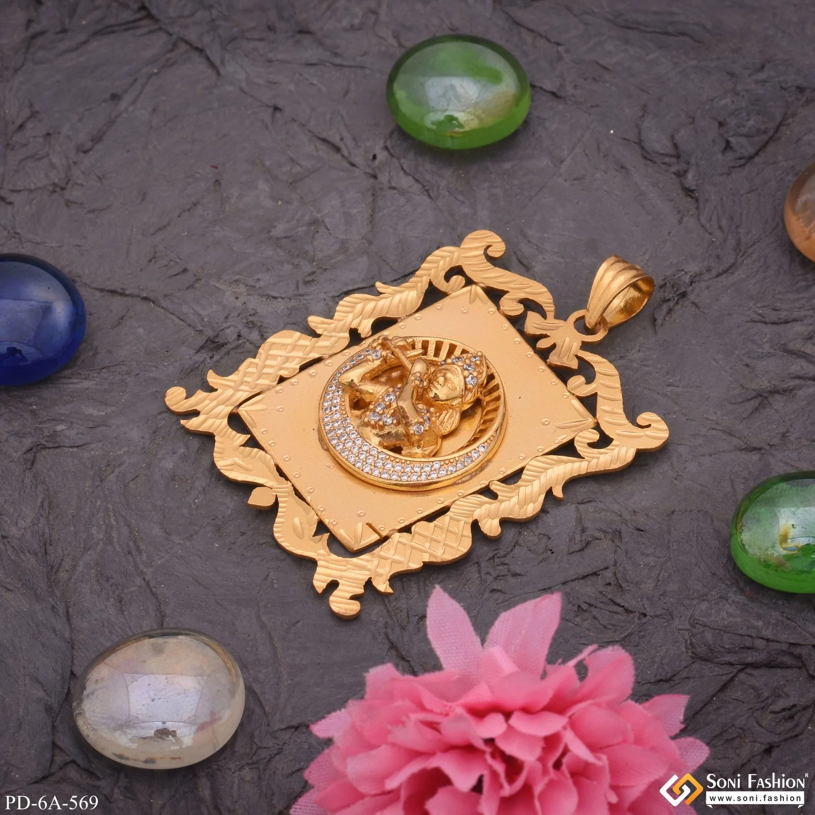 Shree Krishna Embossed Pendant With Diamond - Style A569 - Image 4