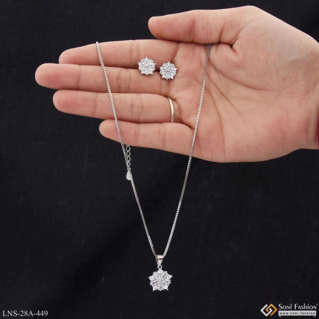 Silver with Diamond High-Class Design Silver Necklace Set for Women - Style A449 - Image 2