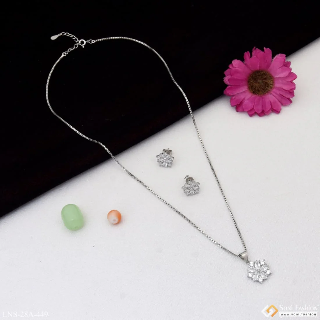 Silver with Diamond High-Class Design Silver Necklace Set for Women - Style A449 - Image 5