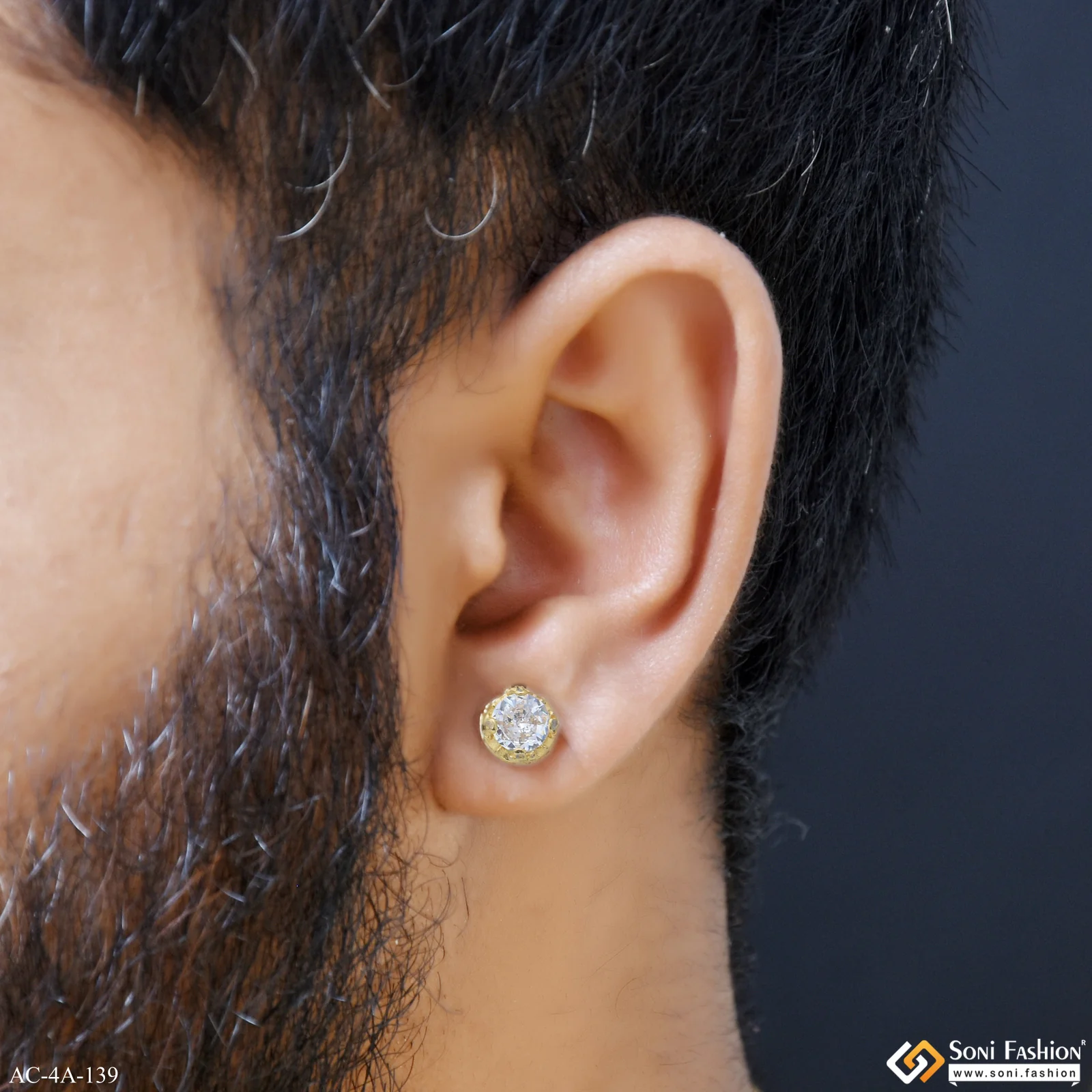 Single Diamond Golden Color Stud Earring for Men (2 Pc) - Style A139