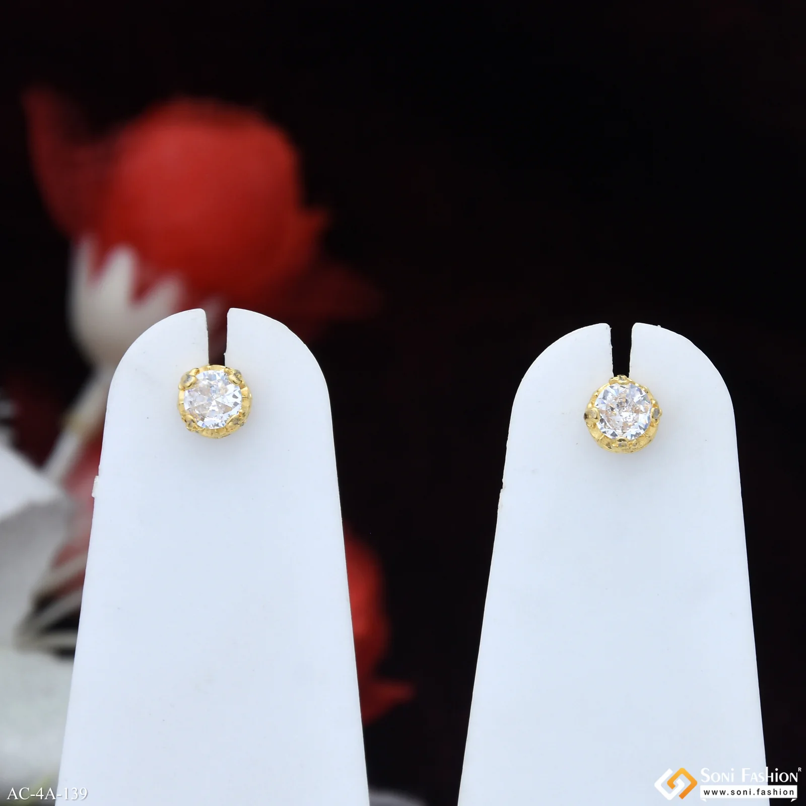 Single Diamond Golden Color Stud Earring for Men (2 Pc) - Style A139 - Image 2