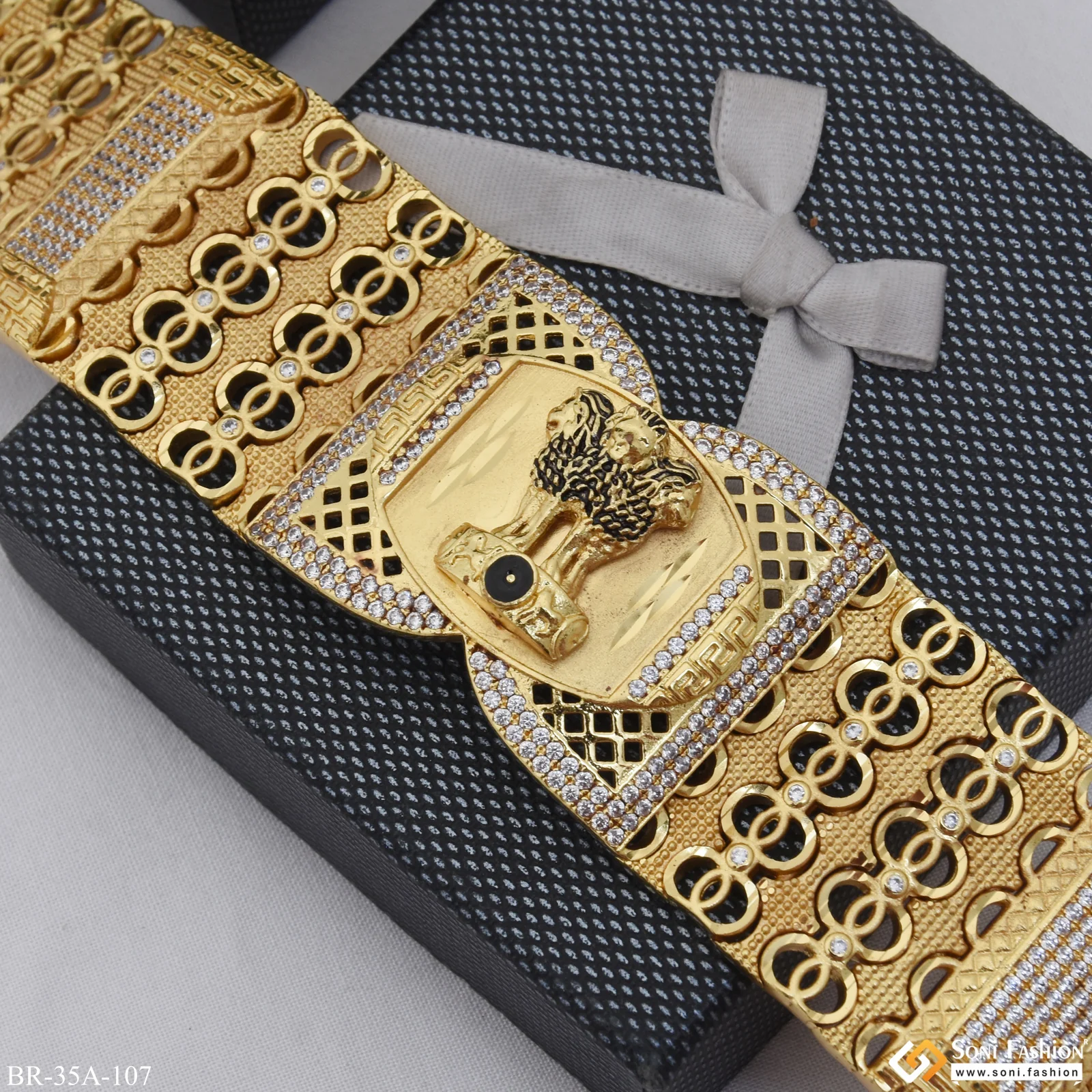 Big Size Handmade Indian Mudra Logo with Diamond Gold Plated Bracelet - Style A107 - Image 4