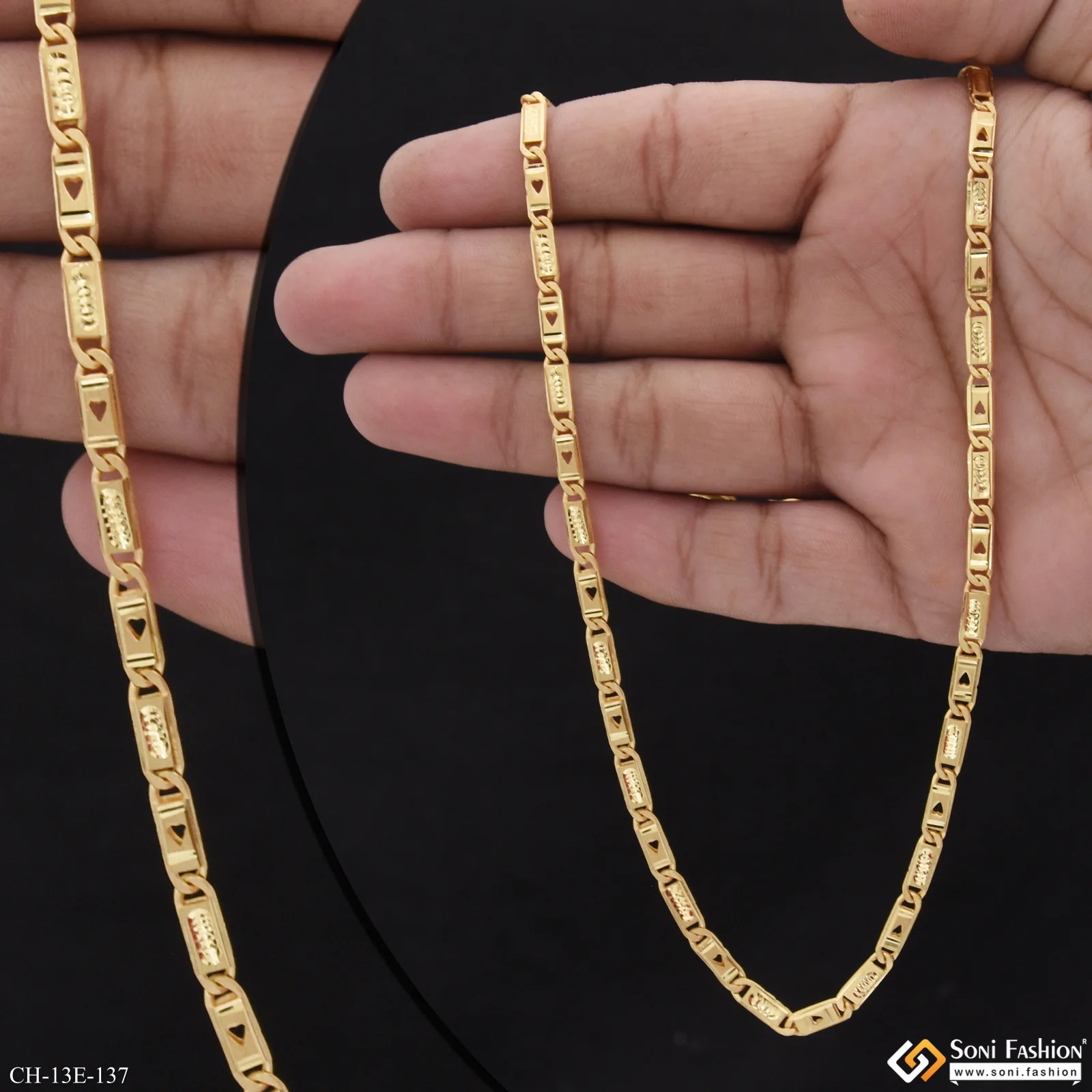 Slim Design Gold Plated Biscuit Chain for Men - Style E137 - Image 2