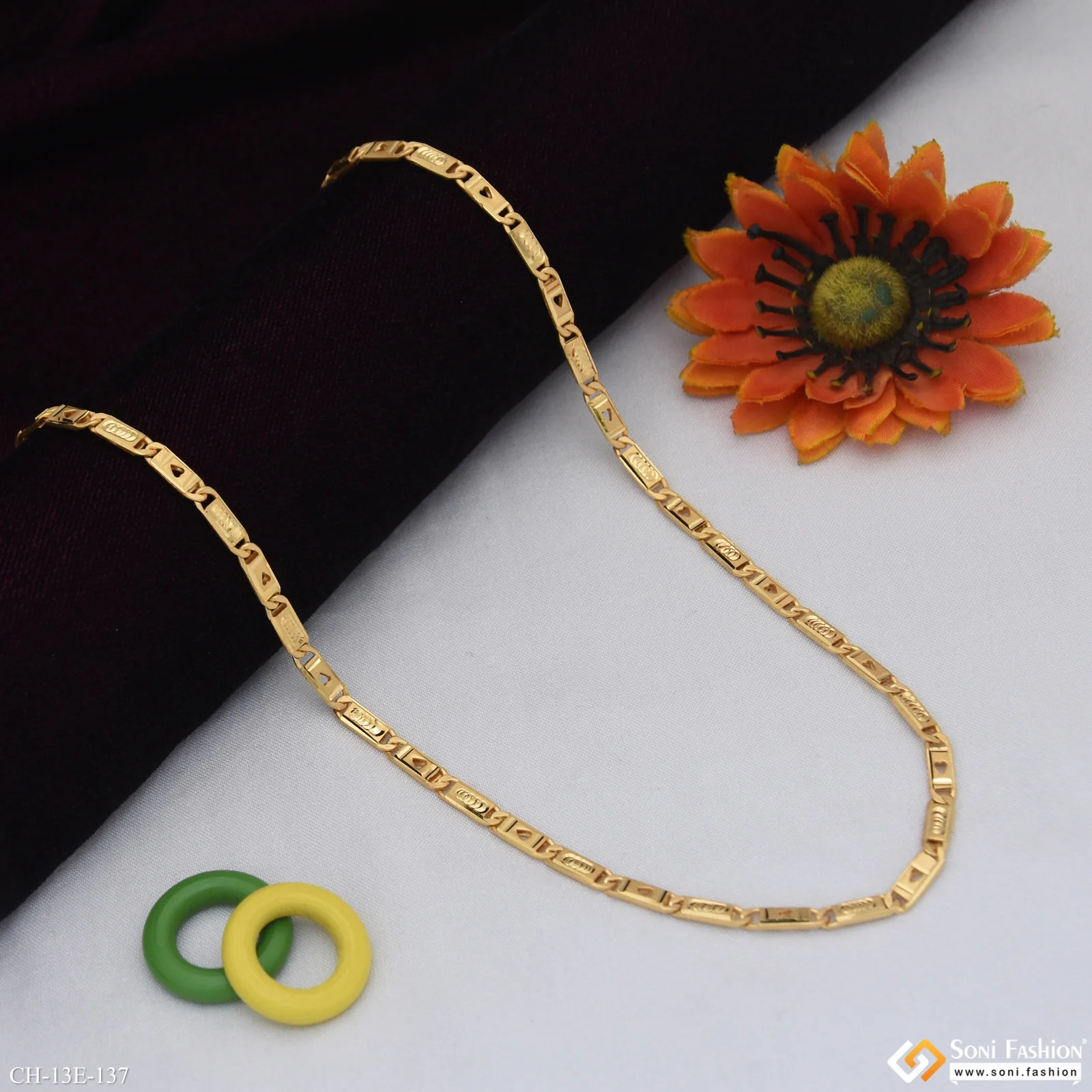Slim Design Gold Plated Biscuit Chain for Men - Style E137 - Image 3