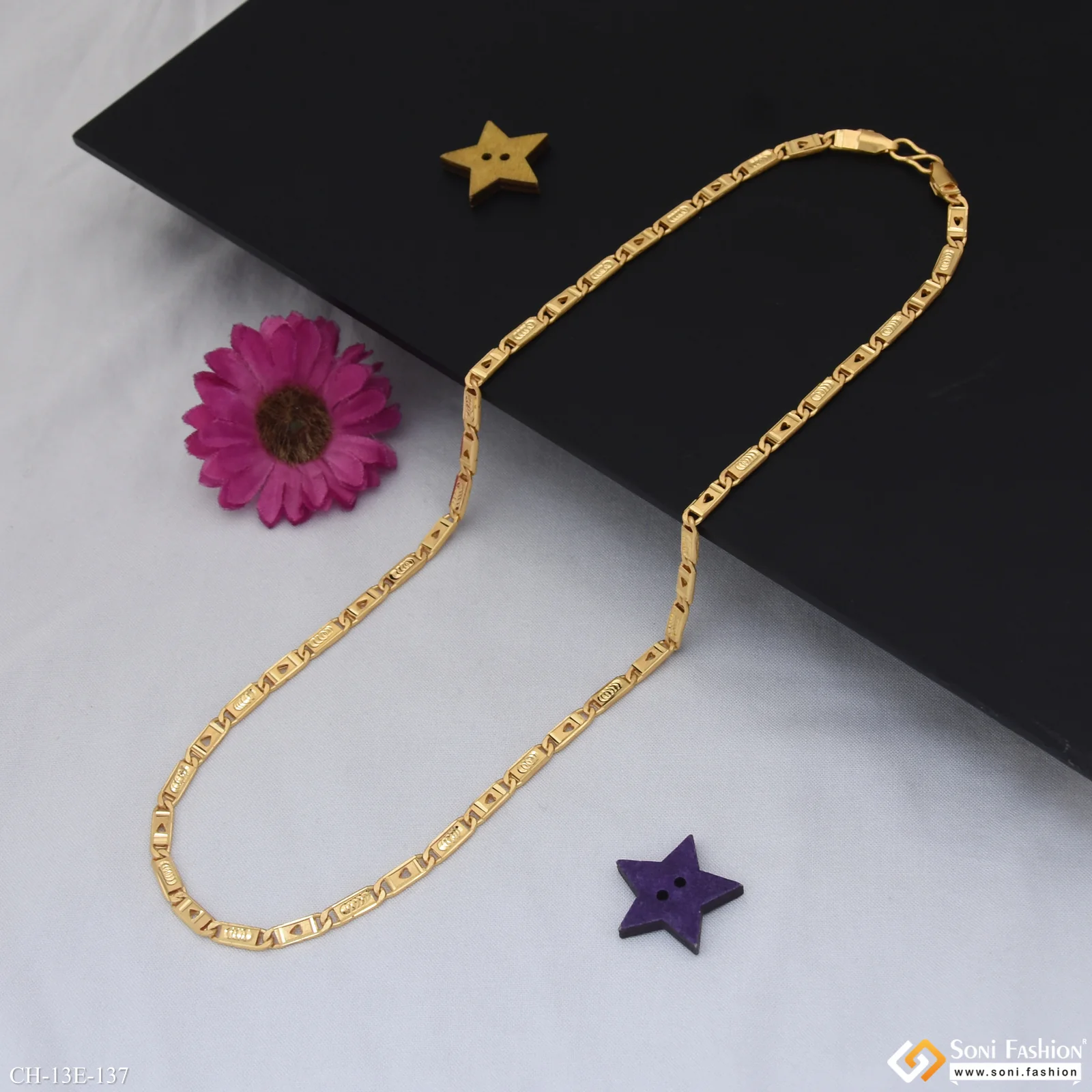 Slim Design Gold Plated Biscuit Chain for Men - Style E137 - Image 4