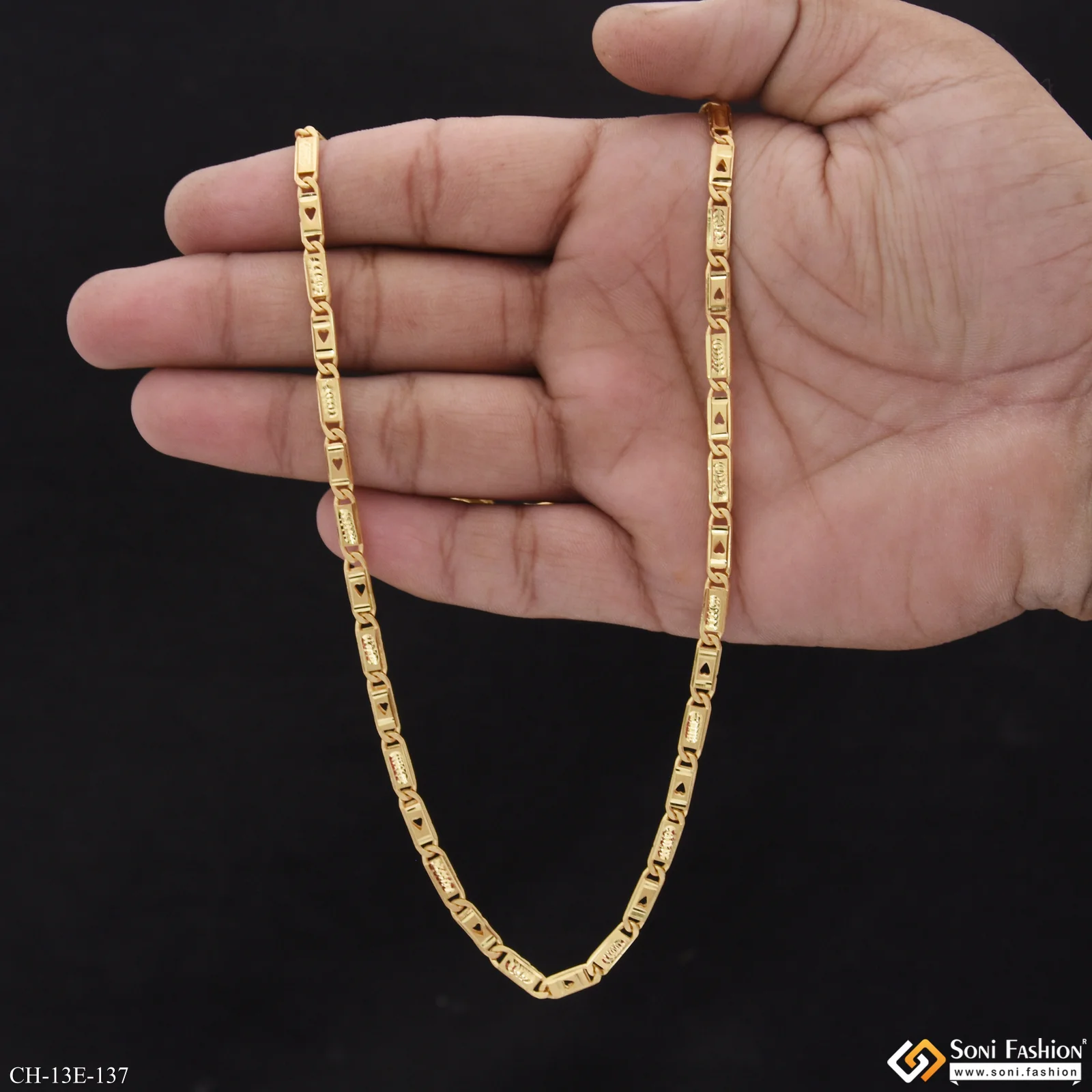 Slim Design Gold Plated Biscuit Chain for Men - Style E137 - Image 5