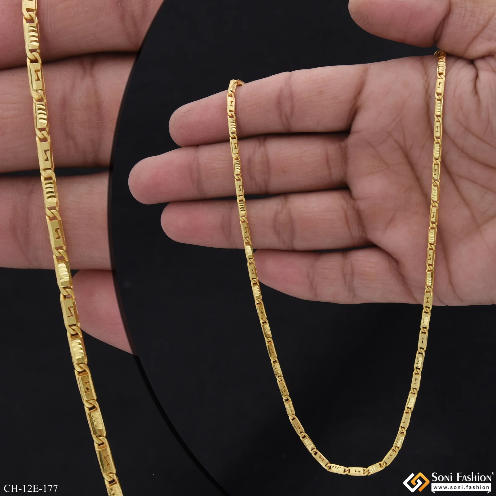Slim Design Gold Plated Biscuit Chain for Men - Style E177 - Image 2