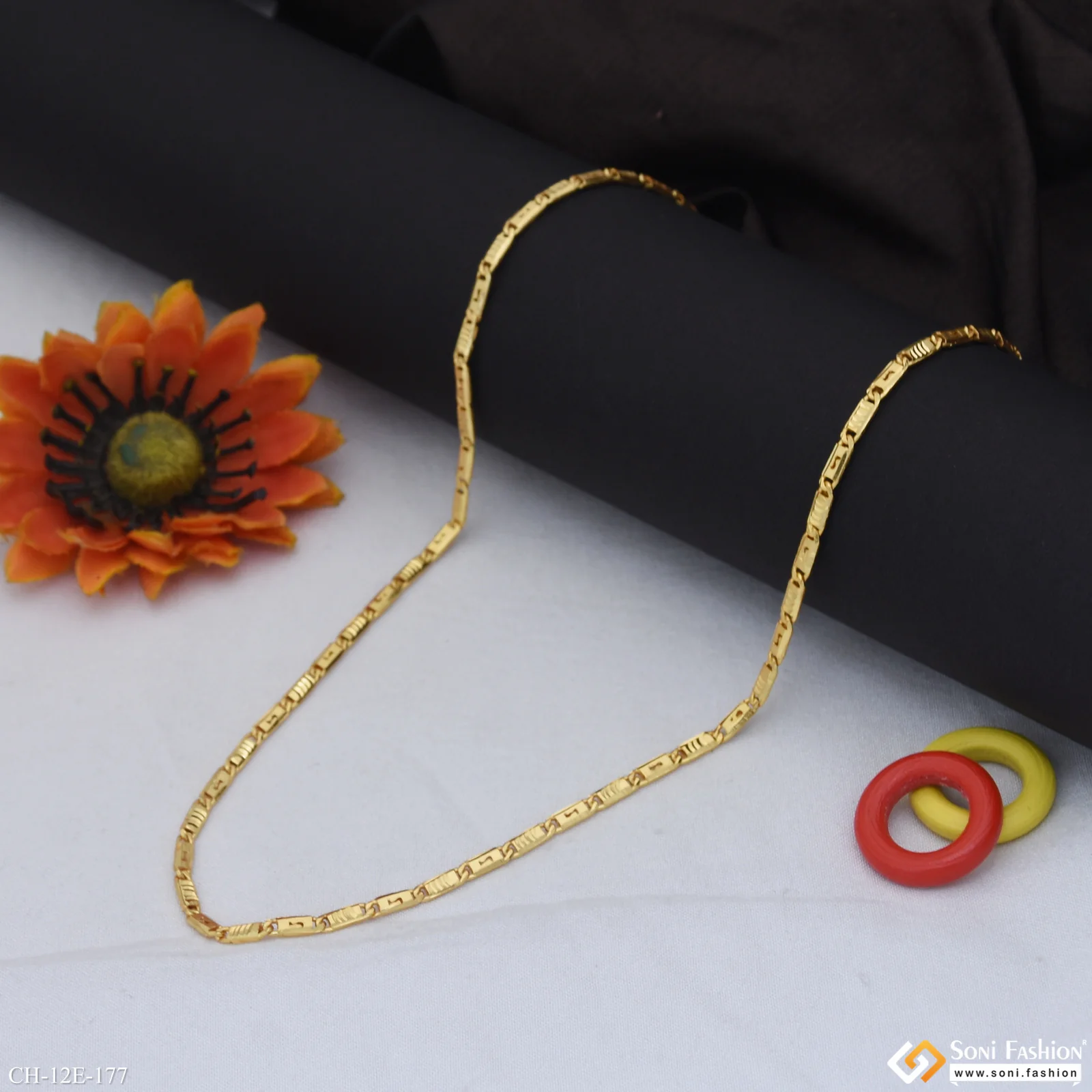 Slim Design Gold Plated Biscuit Chain for Men - Style E177 - Image 4