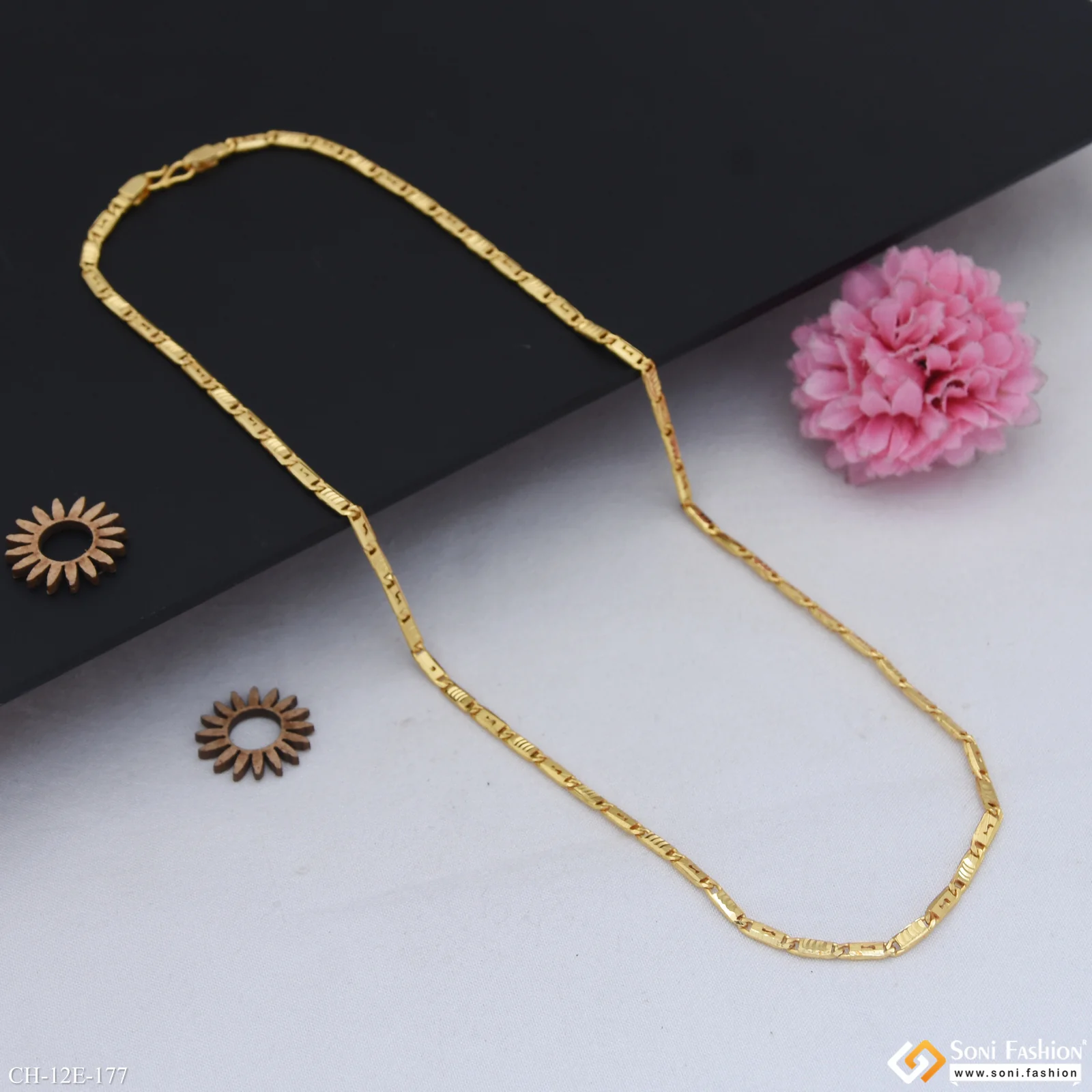 Slim Design Gold Plated Biscuit Chain for Men - Style E177 - Image 5