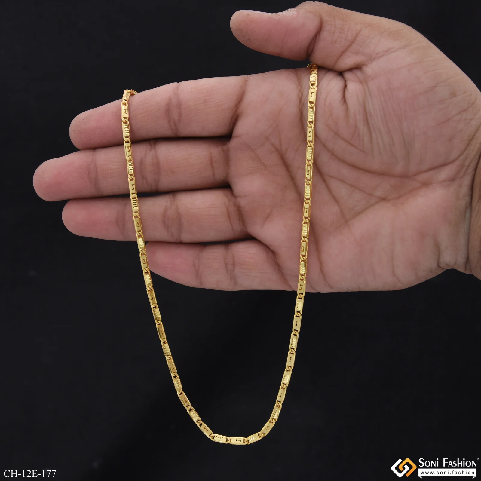Slim Design Gold Plated Biscuit Chain for Men - Style E177 - Image 6