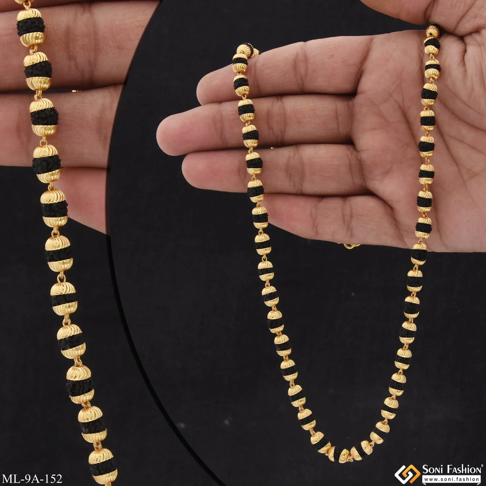 Small Black Exquisite Design High-Quality Gold Plated Rudraksha Mala - Style A152 - Image 2