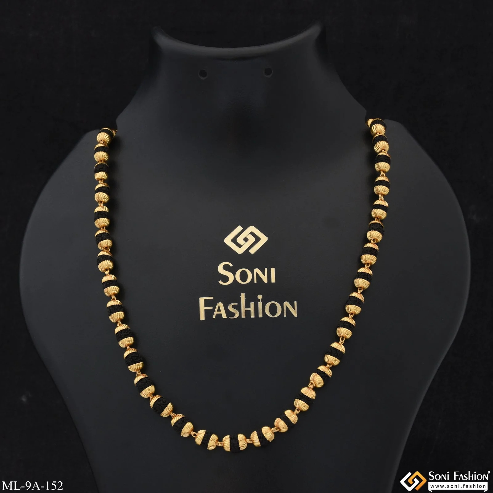 Small Black Exquisite Design High-Quality Gold Plated Rudraksha Mala - Style A152 - Image 3