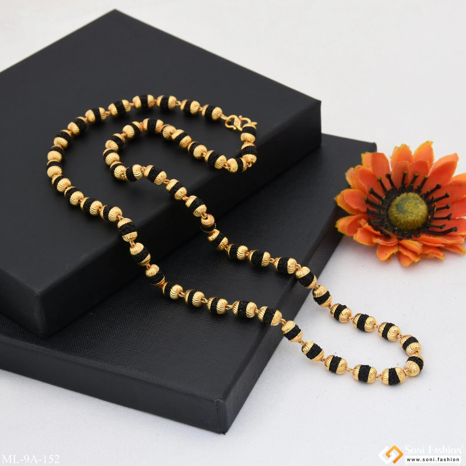 Small Black Exquisite Design High-Quality Gold Plated Rudraksha Mala - Style A152 - Image 5