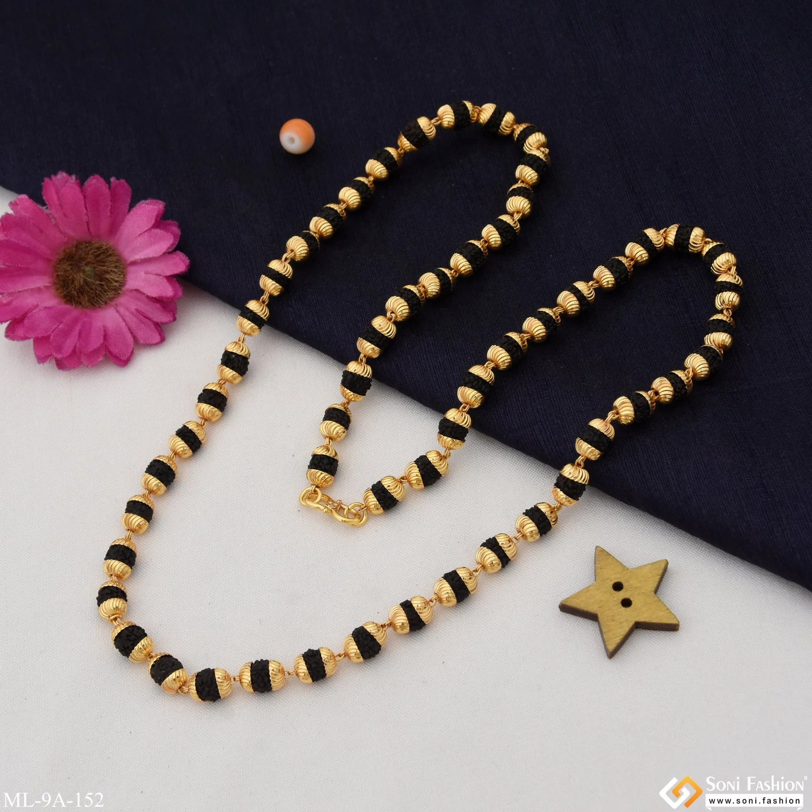 Small Black Exquisite Design High-Quality Gold Plated Rudraksha Mala - Style A152 - Image 6