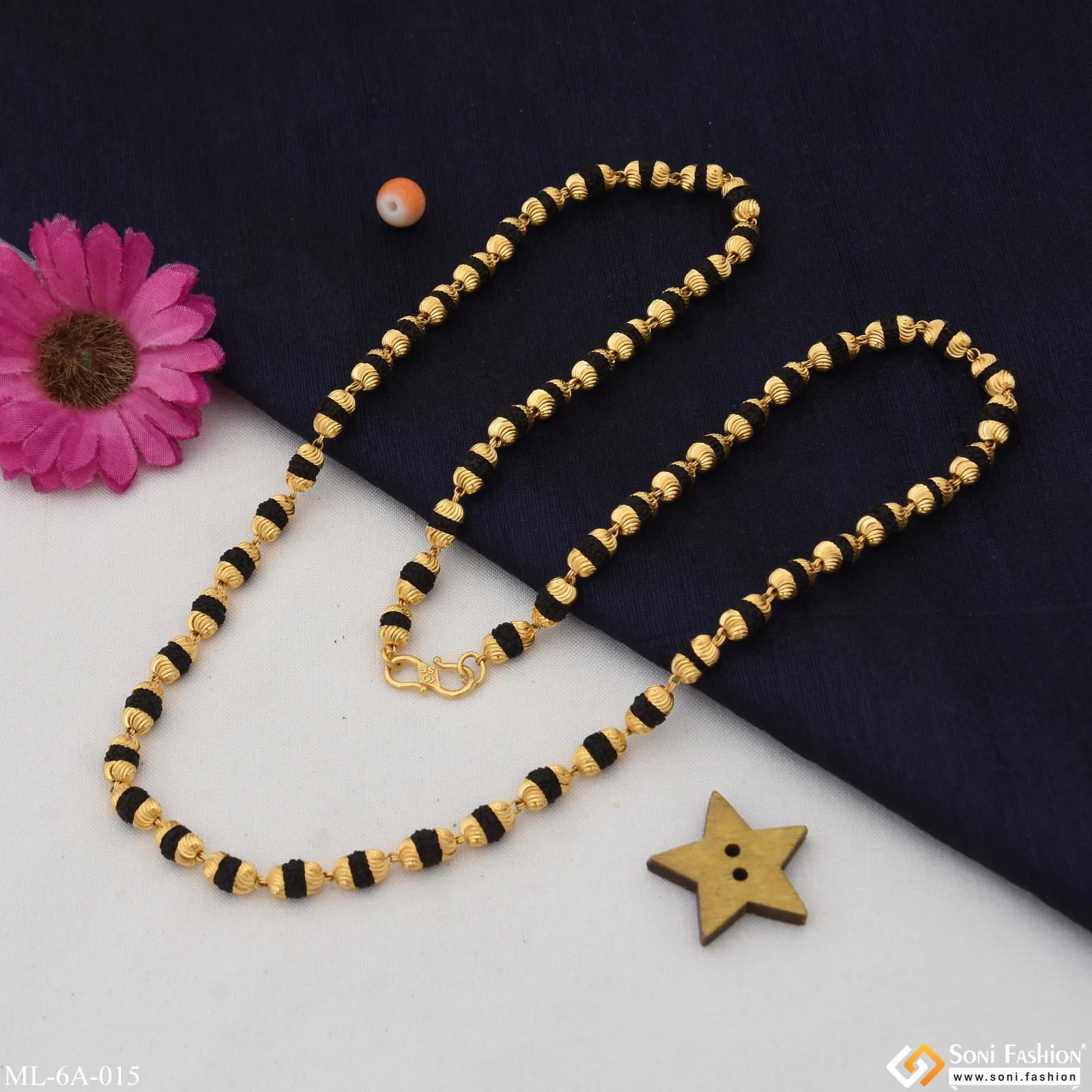 Small Rudraksha Mala Premium-Grade Quality Gold Plated for Men - Style A015 - Image 5