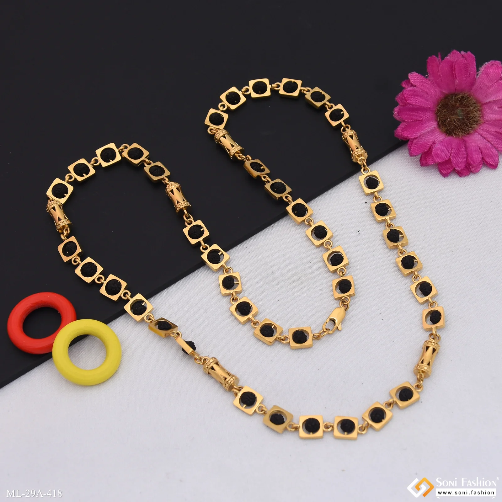 Sophisticated Design 18k Gold Plated Rudraksha Mala for Men - Style A418 - Image 4