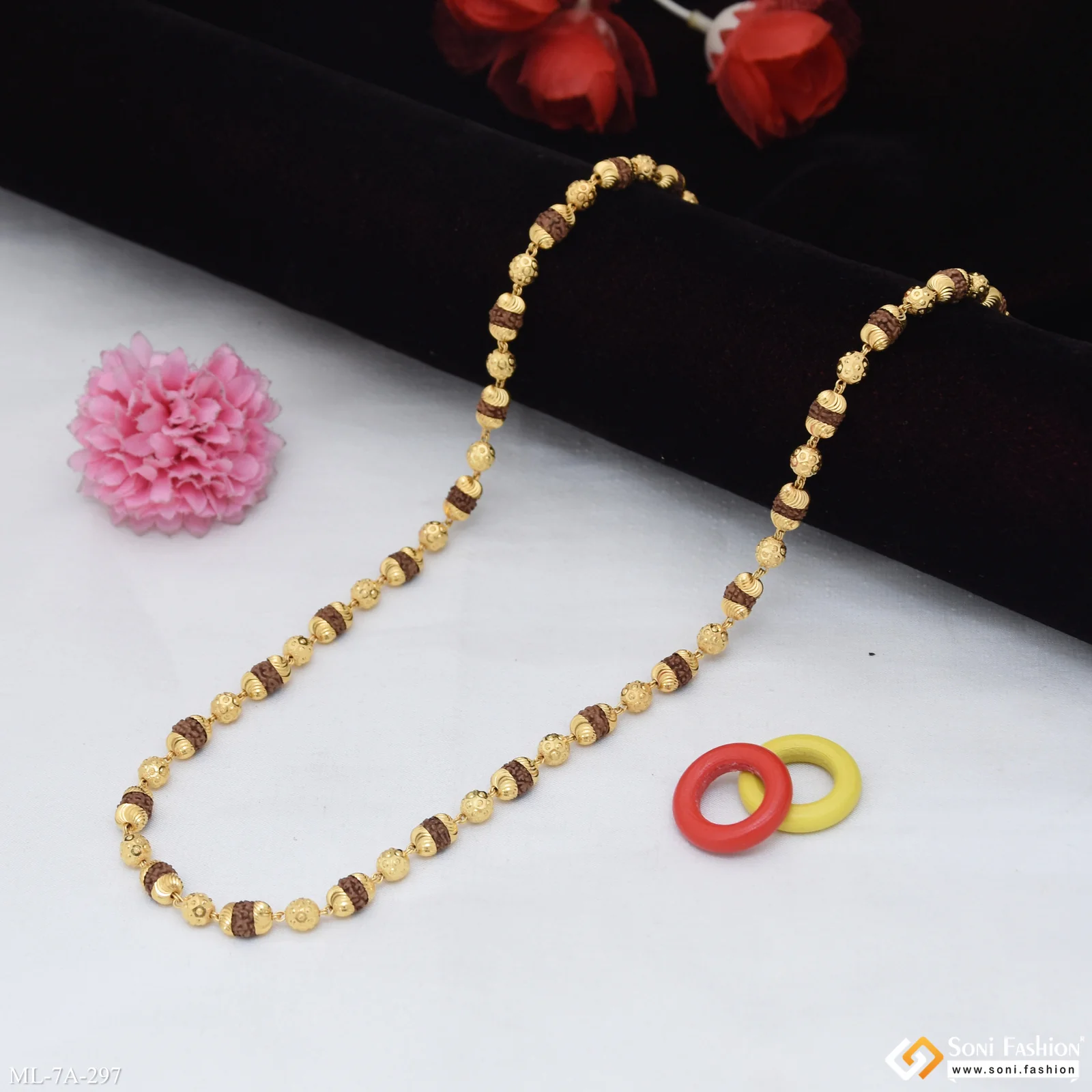 Sophisticated Design Antique Design Gold Plated Rudraksha Mala For Men - Style A297 - Image 5