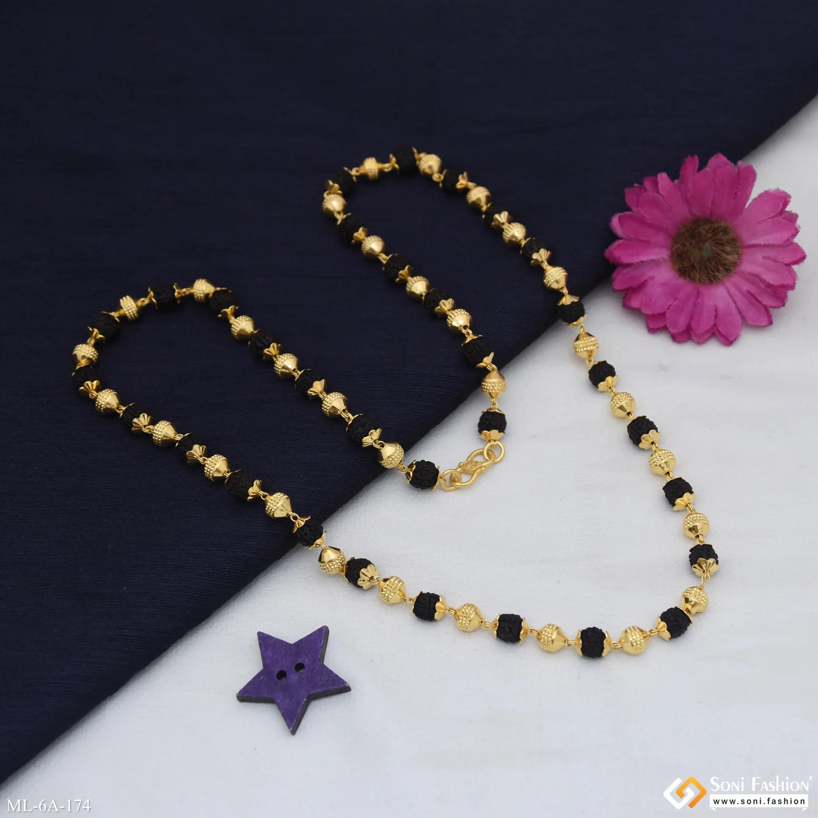 Sophisticated Design Gold Plated Rudraksha Mala for Men - Style A174 - Image 5