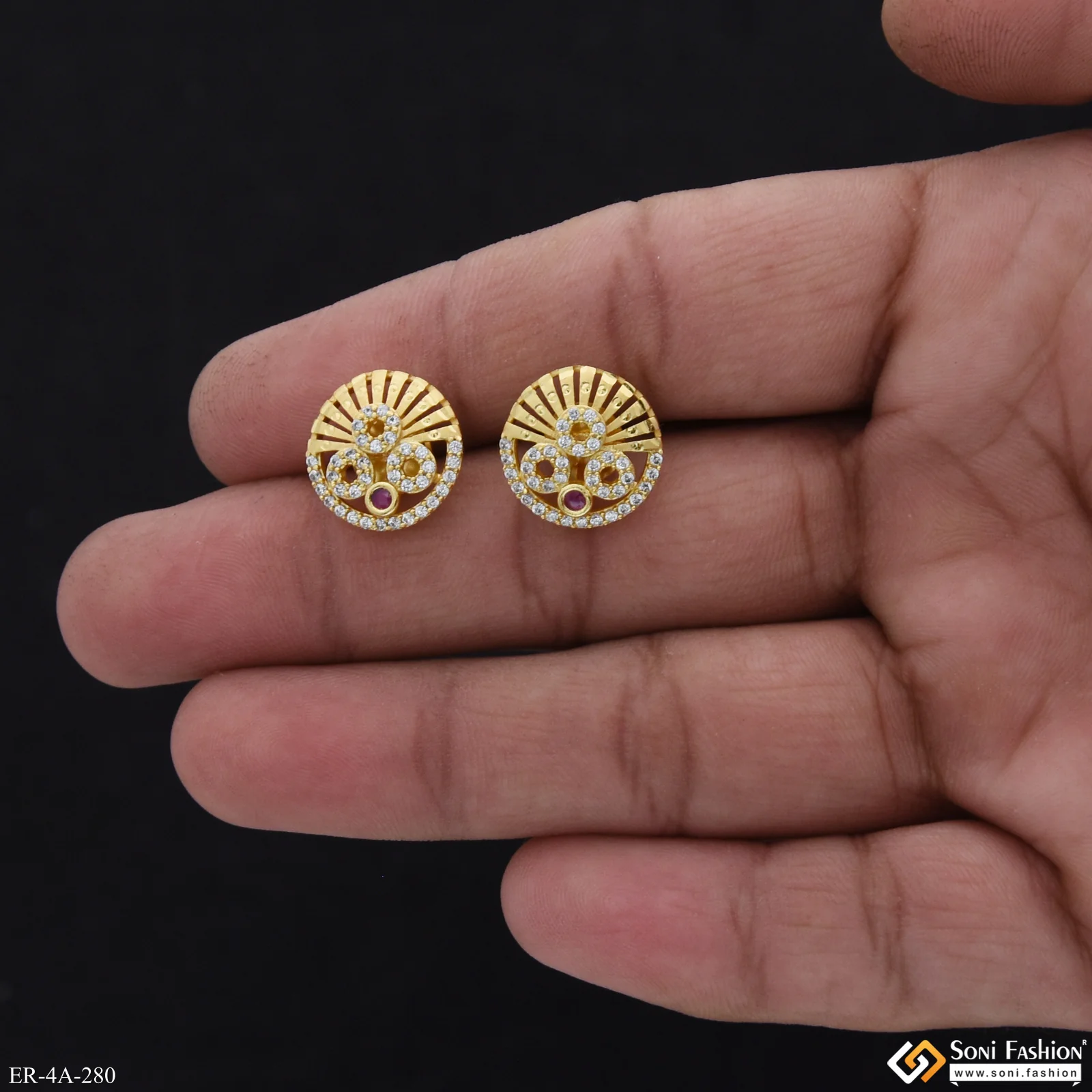 Sparkling Design Gold Plated Earrings for Ladies - Style A280 - Image 2