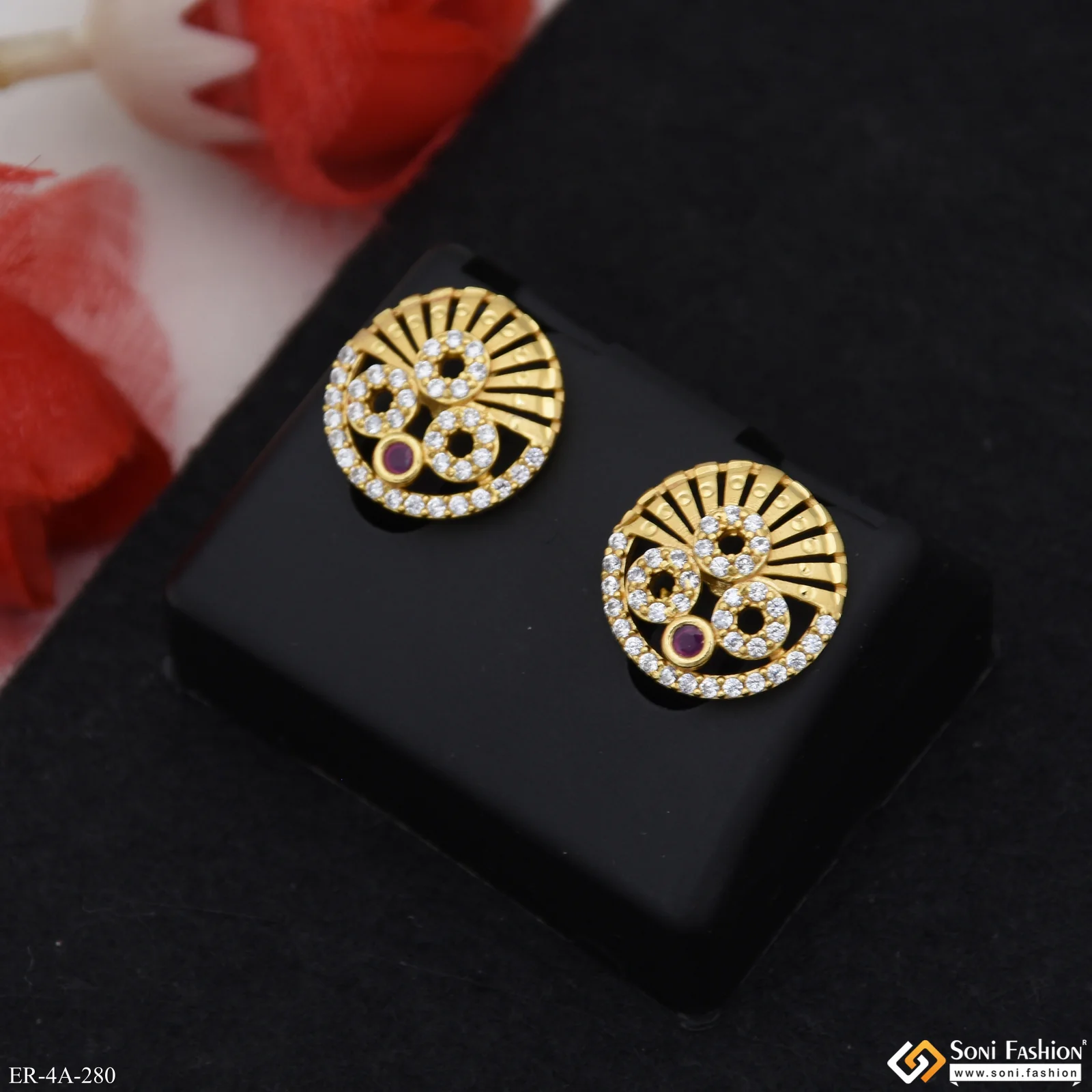 Sparkling Design Gold Plated Earrings for Ladies - Style A280 - Image 3