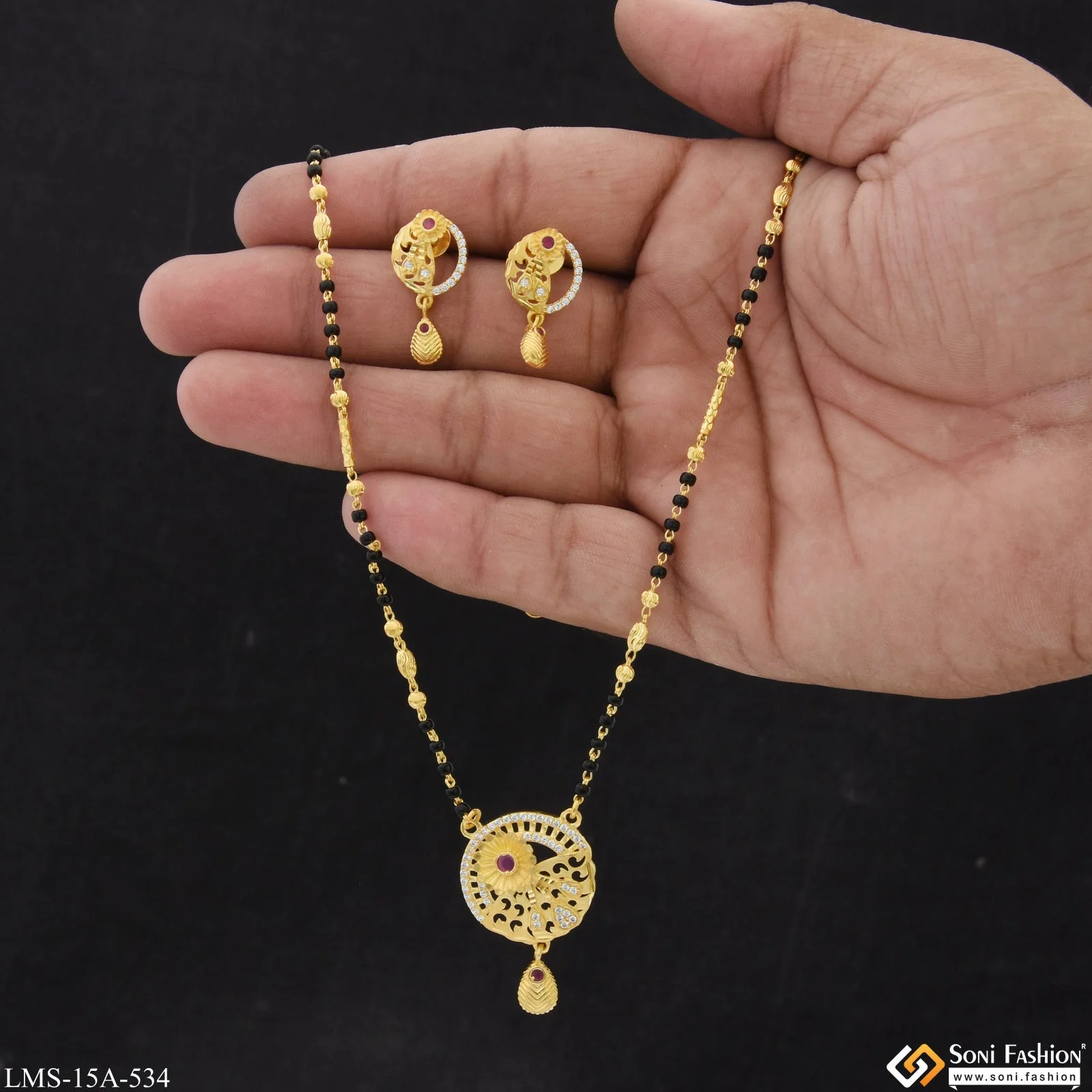 Sparkling Design Gold Plated Mangalsutra Set for Women - Style A534 - Image 3
