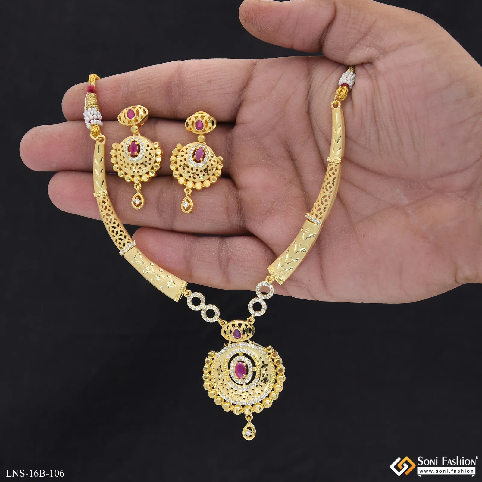 Sparkling Design Gold Plated Necklace Set for Women - Style B106 - Image 5