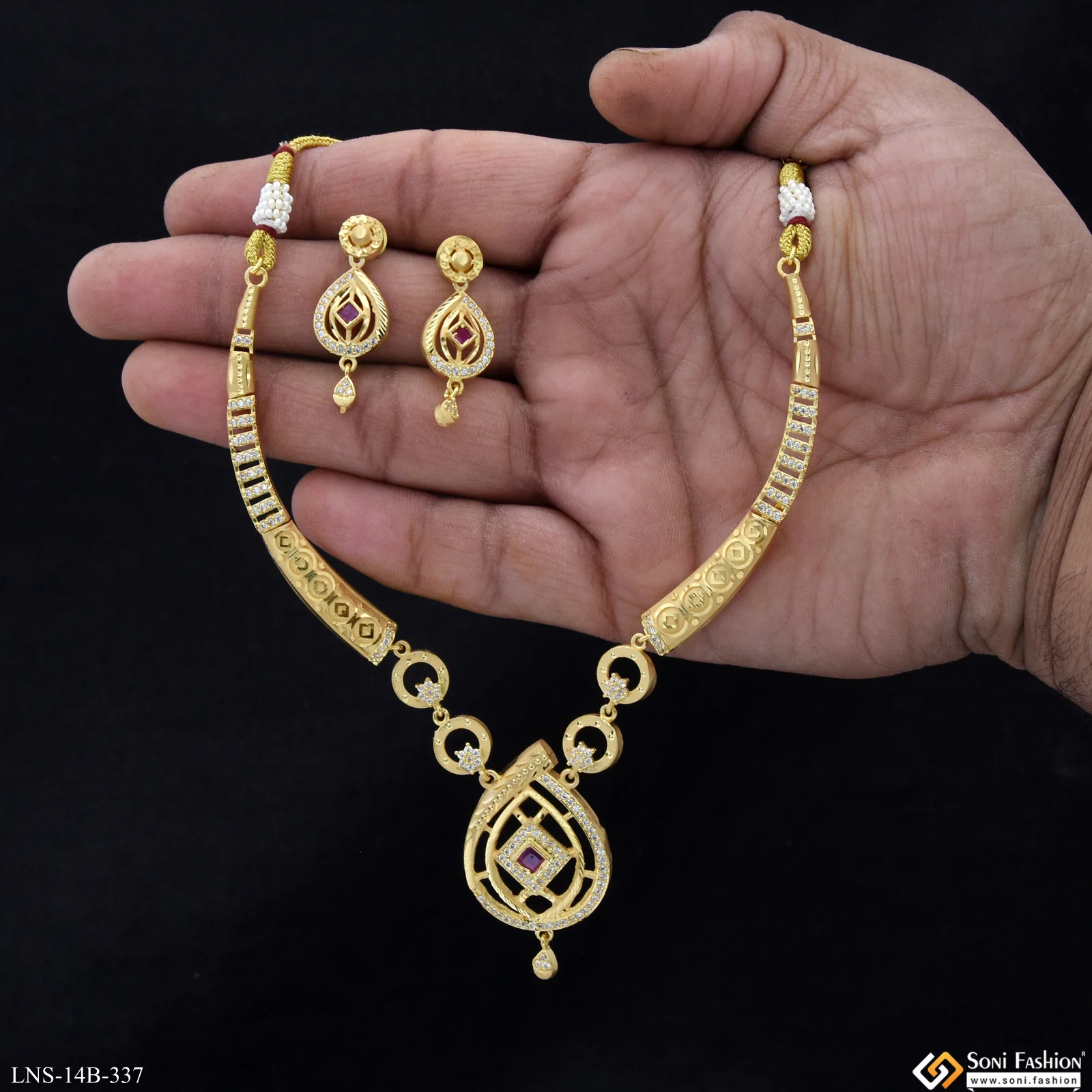 Sparkling Design Gold Plated Necklace Set for Women - Style B337 - Image 2