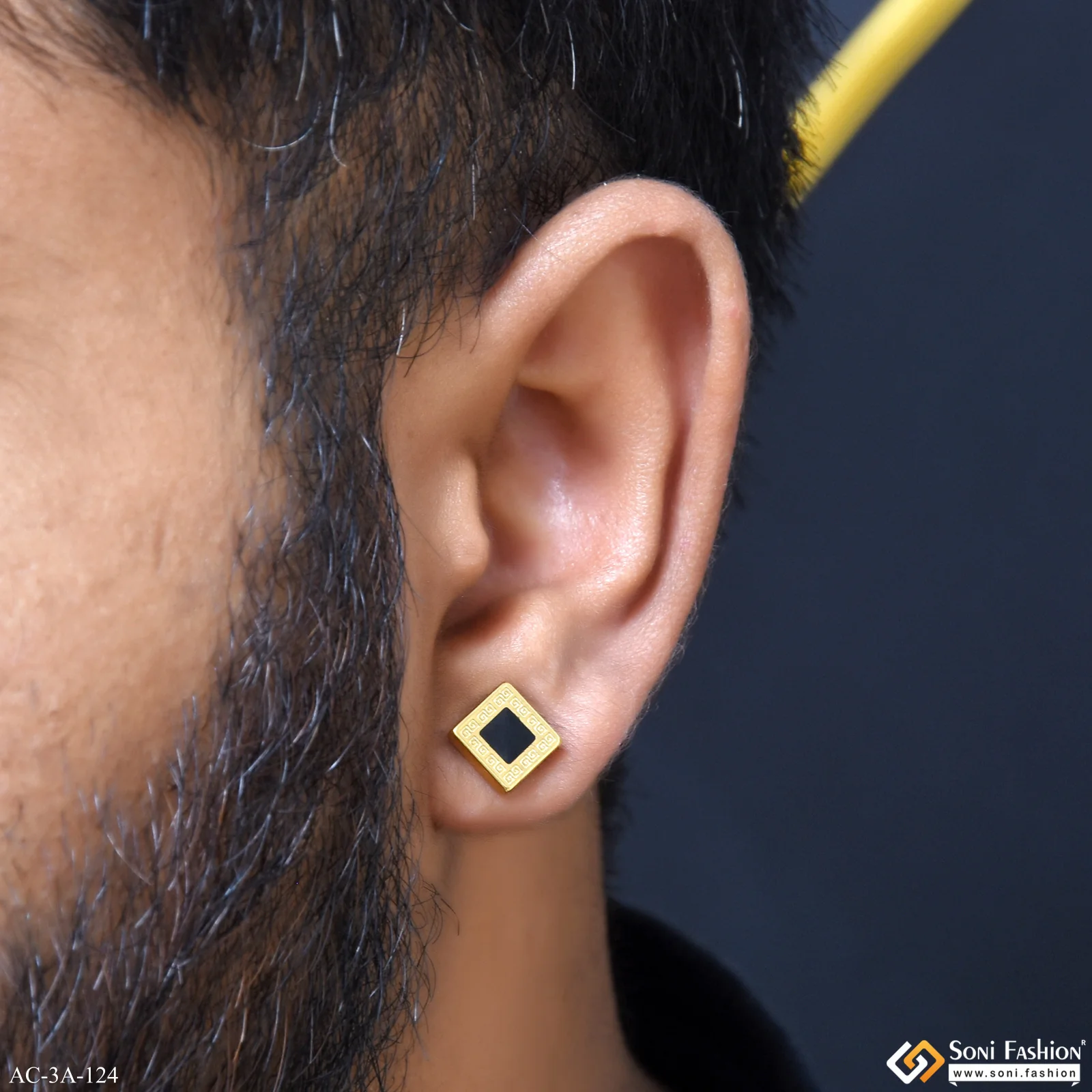 Square Black & Golden Color Stud Earring for Men (2 Pc) - Style A124