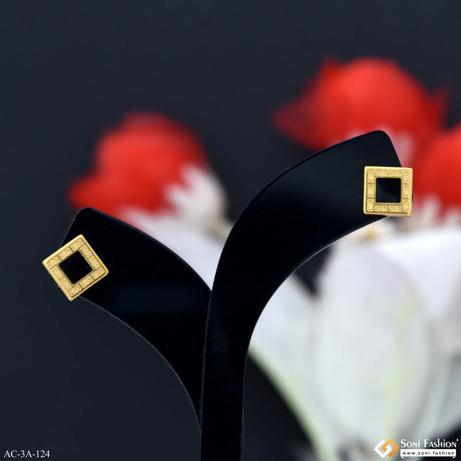 Square Black & Golden Color Stud Earring for Men (2 Pc) - Style A124 - Image 2