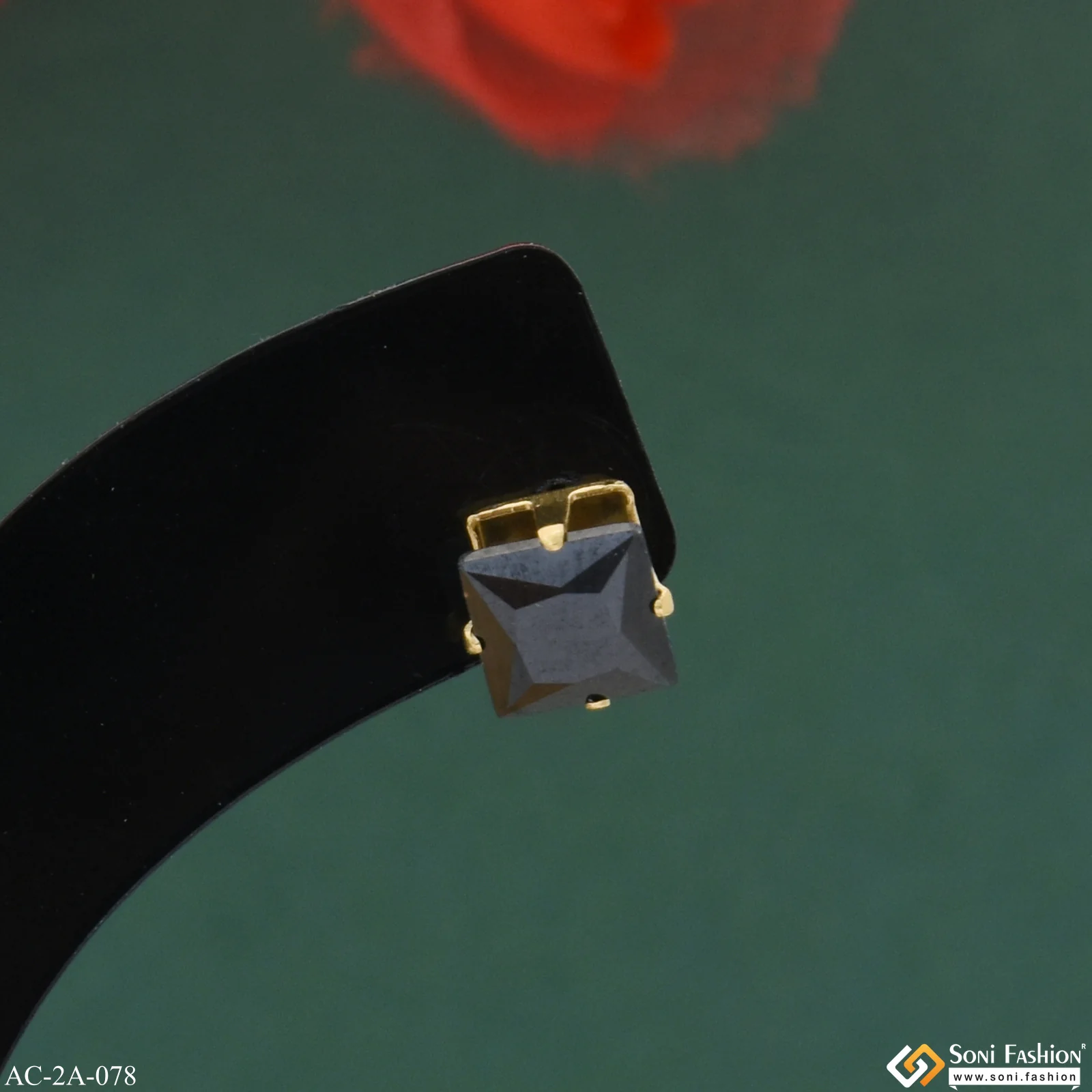 Square Shape Black Stone Fabulous Design Stud Earring for Men (1 Pc) - Style A078 - Image 2