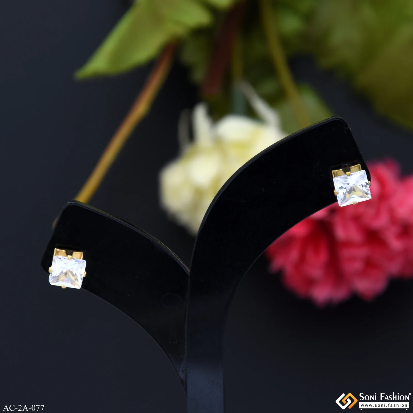 Square Shape White Stone Antique Design Stud Earring for Men (2 Pc) - Style A077