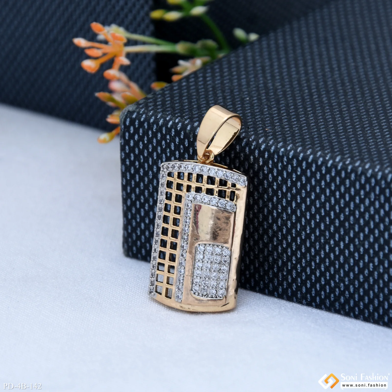Square with Diamond Attention-Getting Design Rose Gold Pendant for Men - Style B142 - Image 2