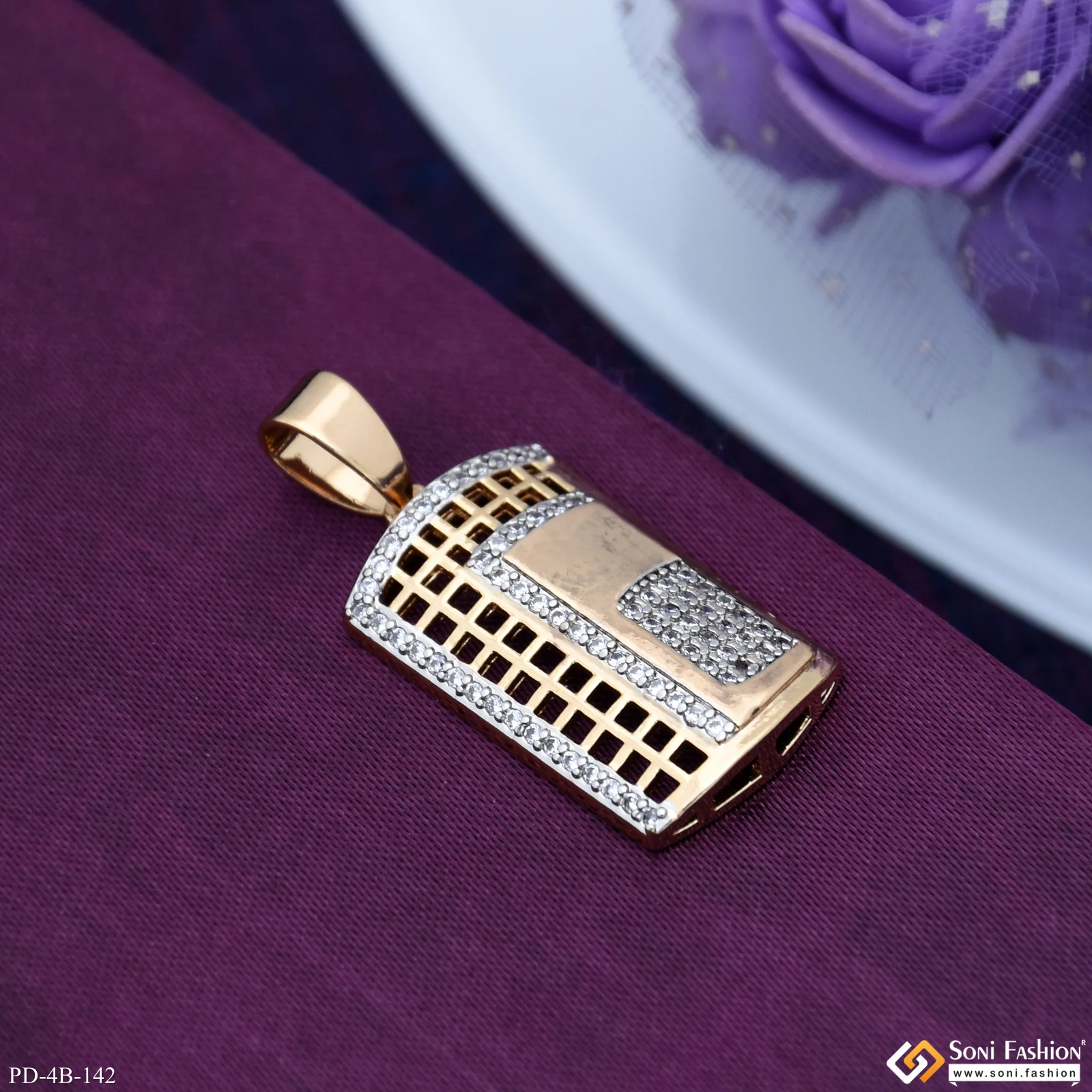 Square with Diamond Attention-Getting Design Rose Gold Pendant for Men - Style B142 - Image 3