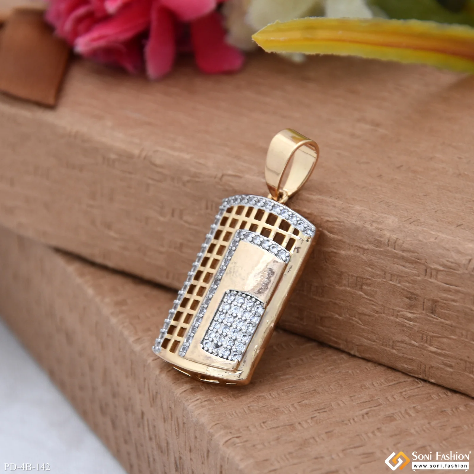 Square with Diamond Attention-Getting Design Rose Gold Pendant for Men - Style B142 - Image 4