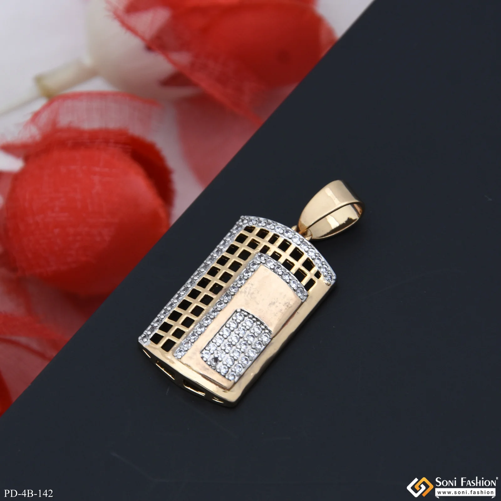 Square with Diamond Attention-Getting Design Rose Gold Pendant for Men - Style B142 - Image 5
