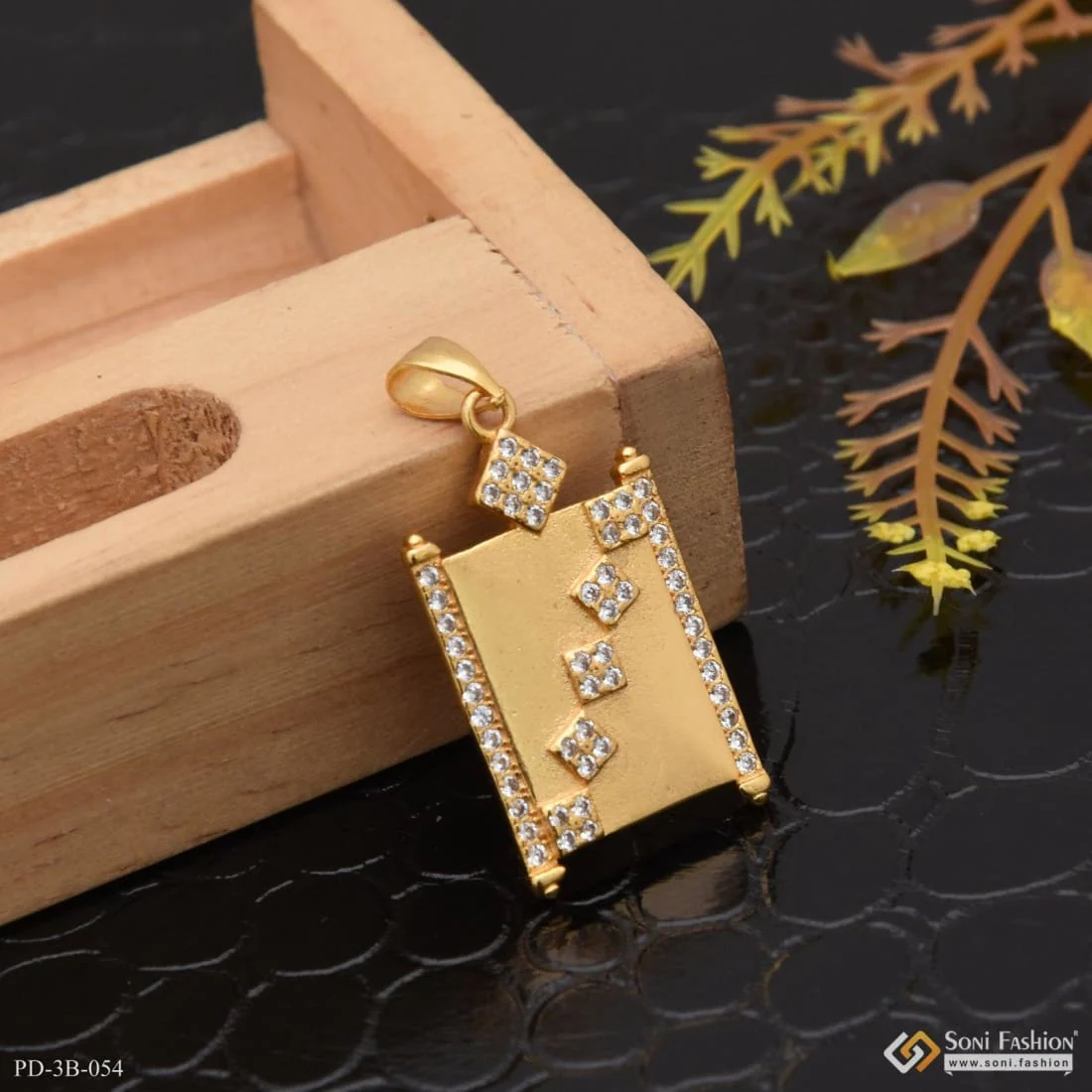 Square with Diamond Lovely Design High-Quality Gold Plated Pendant - Style B054 - Image 2