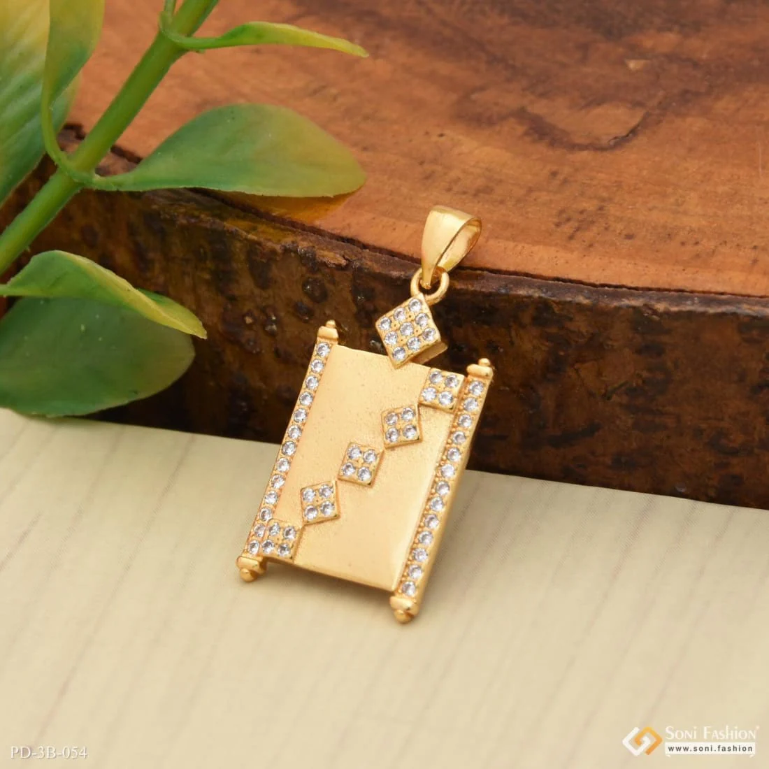 Square with Diamond Lovely Design High-Quality Gold Plated Pendant - Style B054 - Image 5