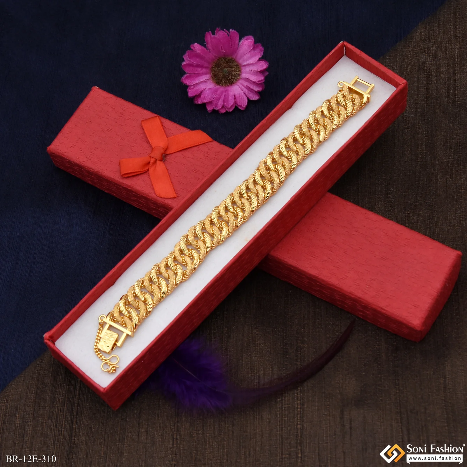 Link Bracelet Glittering Design Gold Plated Bracelet for Men - Style E310 - Image 5