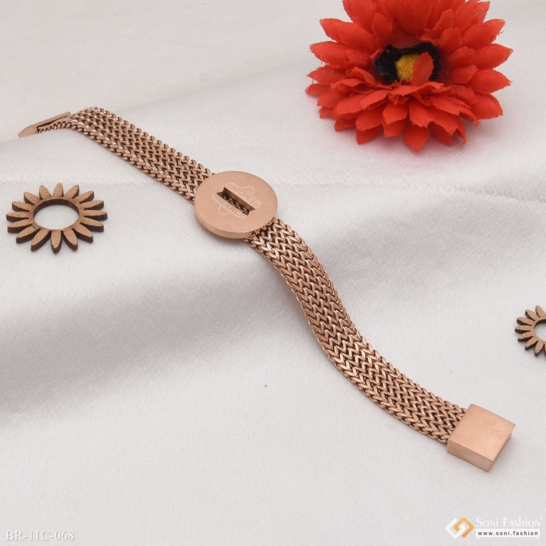 Star in Round Etched Design High-Quality Rose Gold Bracelet for Men - Style C068 - Image 3