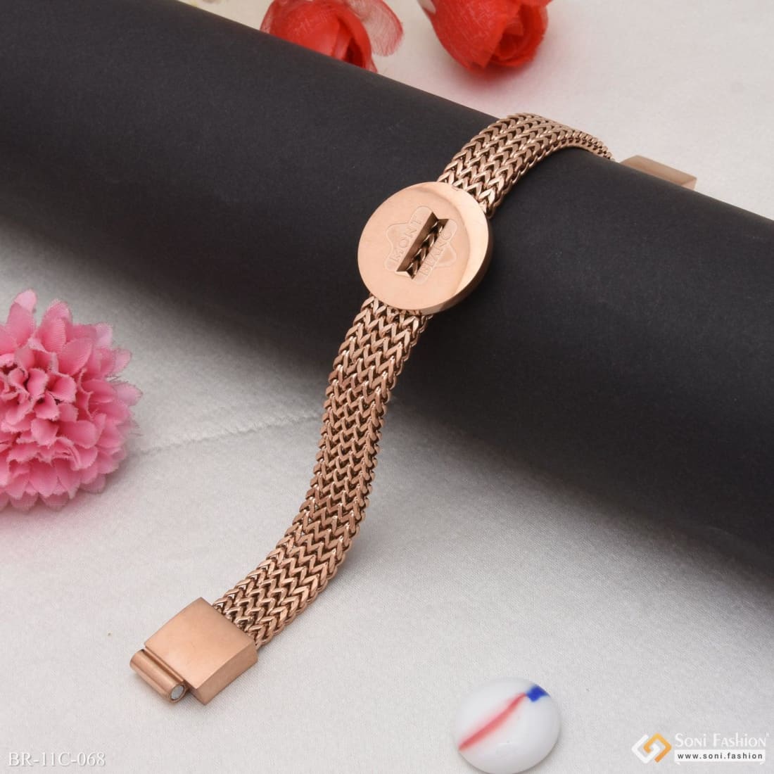 Star in Round Etched Design High-Quality Rose Gold Bracelet for Men - Style C068 - Image 4