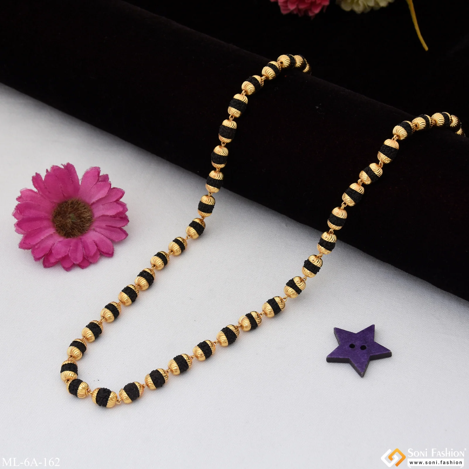 Streamlined Design Superior Quality Gold Plated Rudraksha Mala - Style A162 - Image 4