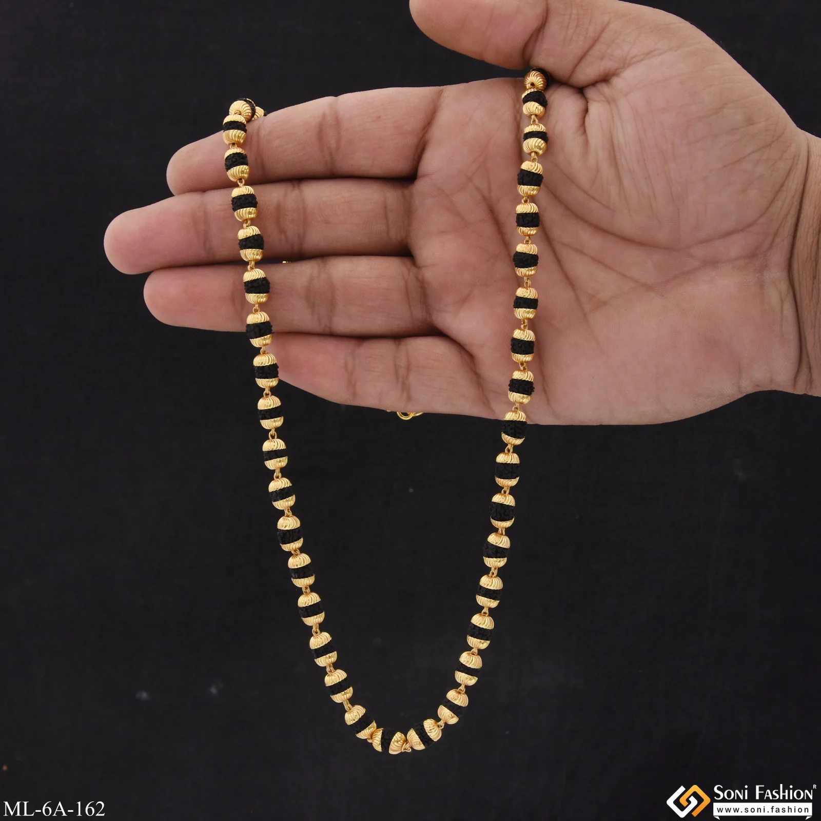 Streamlined Design Superior Quality Gold Plated Rudraksha Mala - Style A162 - Image 5